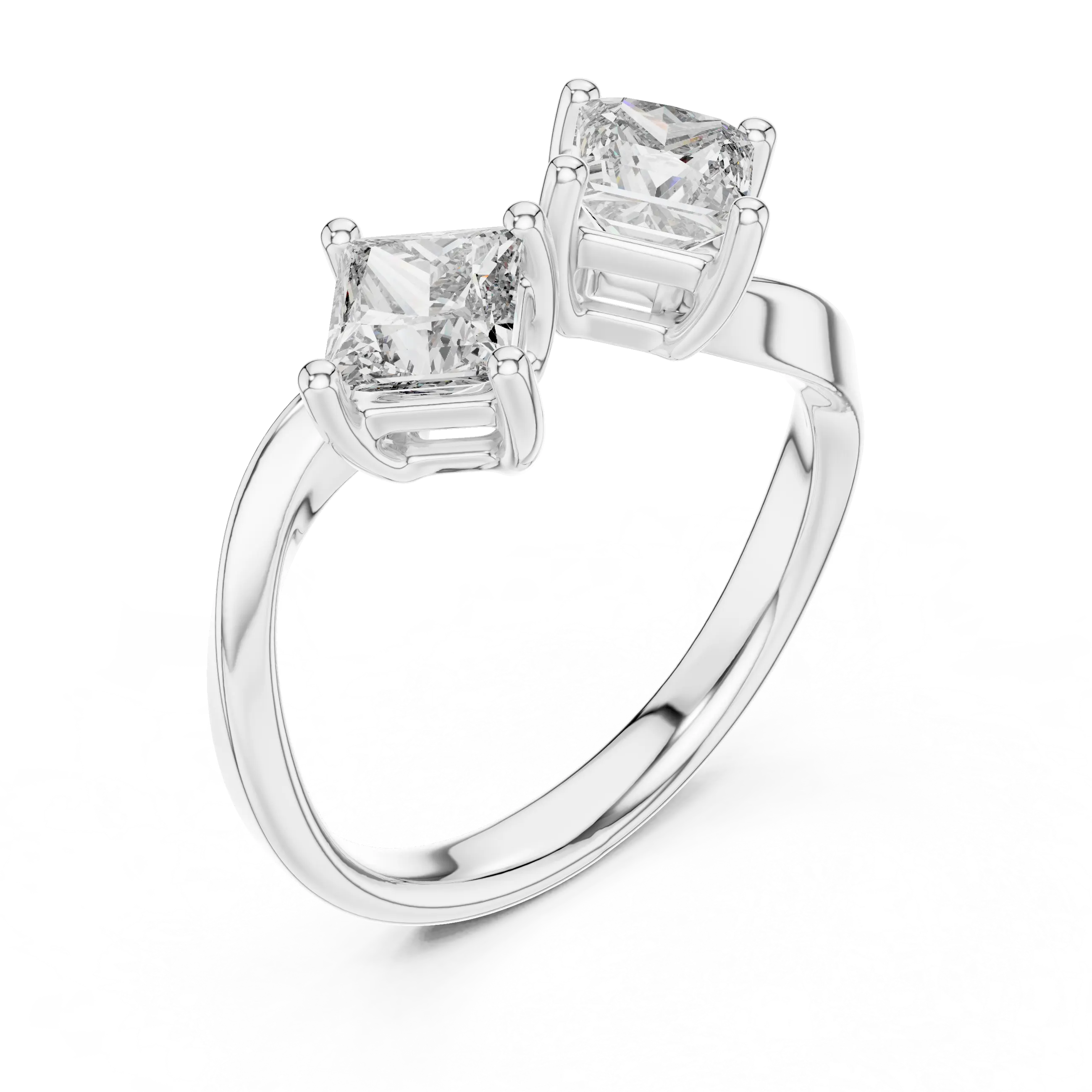 MJR046 - Princess Cut Open Cuff Twin Stone Bypass Ring