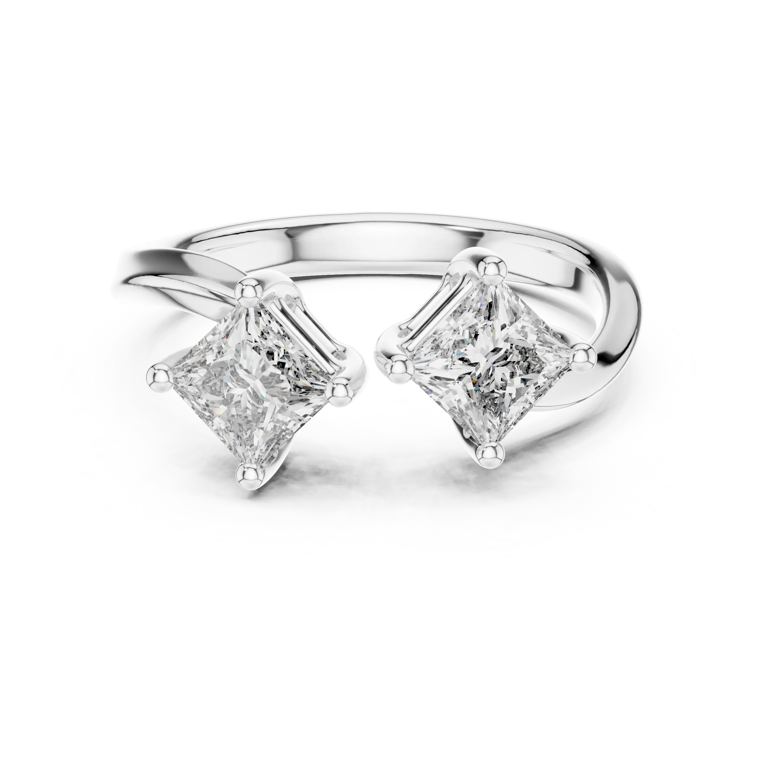 MJR046 - Princess Cut Open Cuff Twin Stone Bypass Ring
