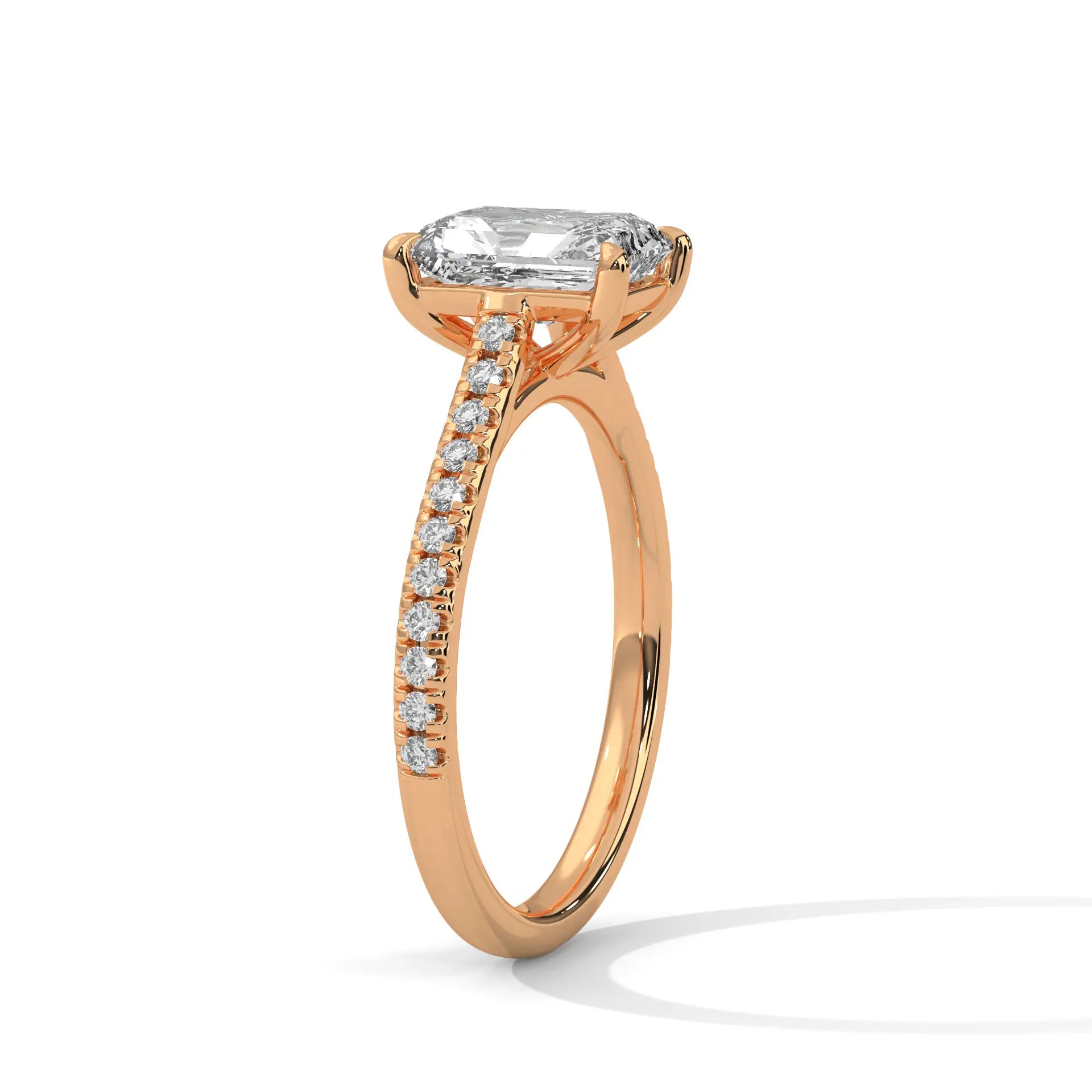 MJBS21 - Emerald Cut Pavé Solitaire Engagement Ring