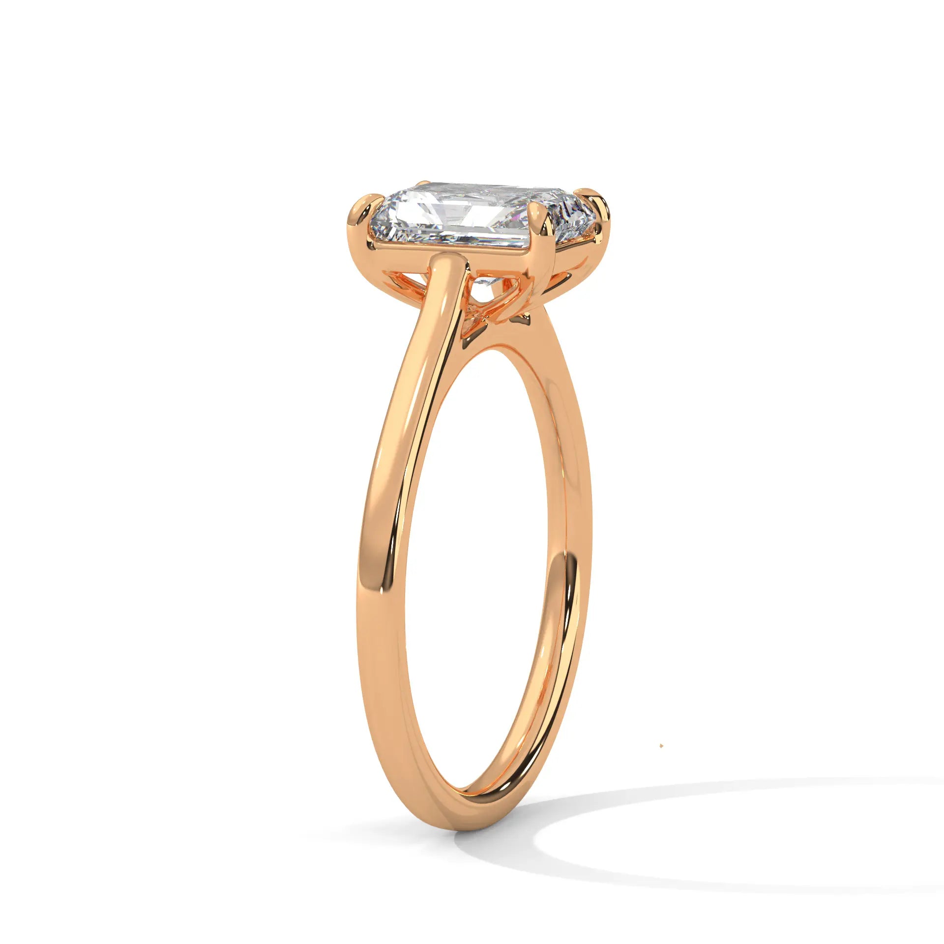 MJBS18 - Emerald Cut Solitaire Engagement Ring with Polished Band