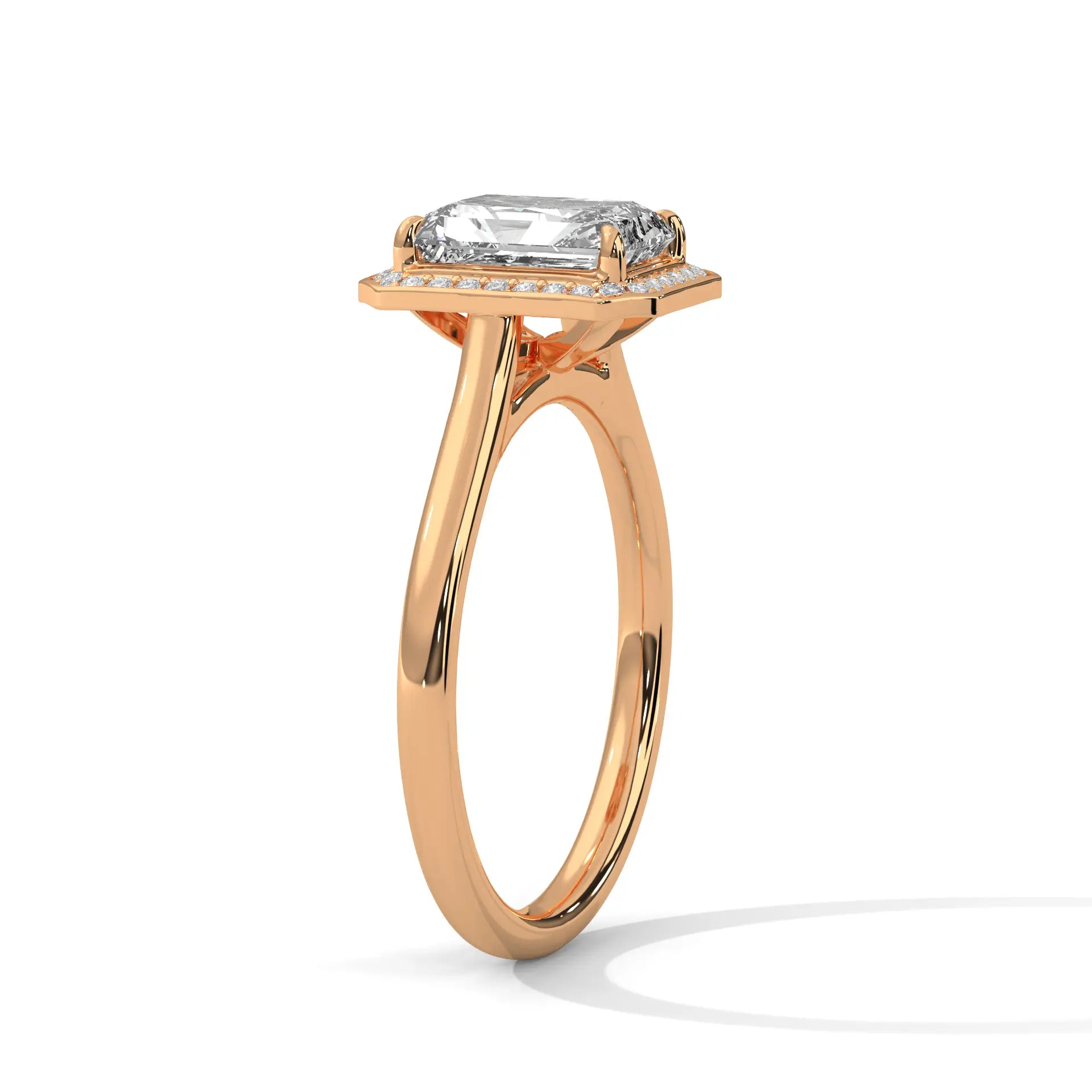 MJBS24 - Four-Prong Emerald Shape Halo Ring
