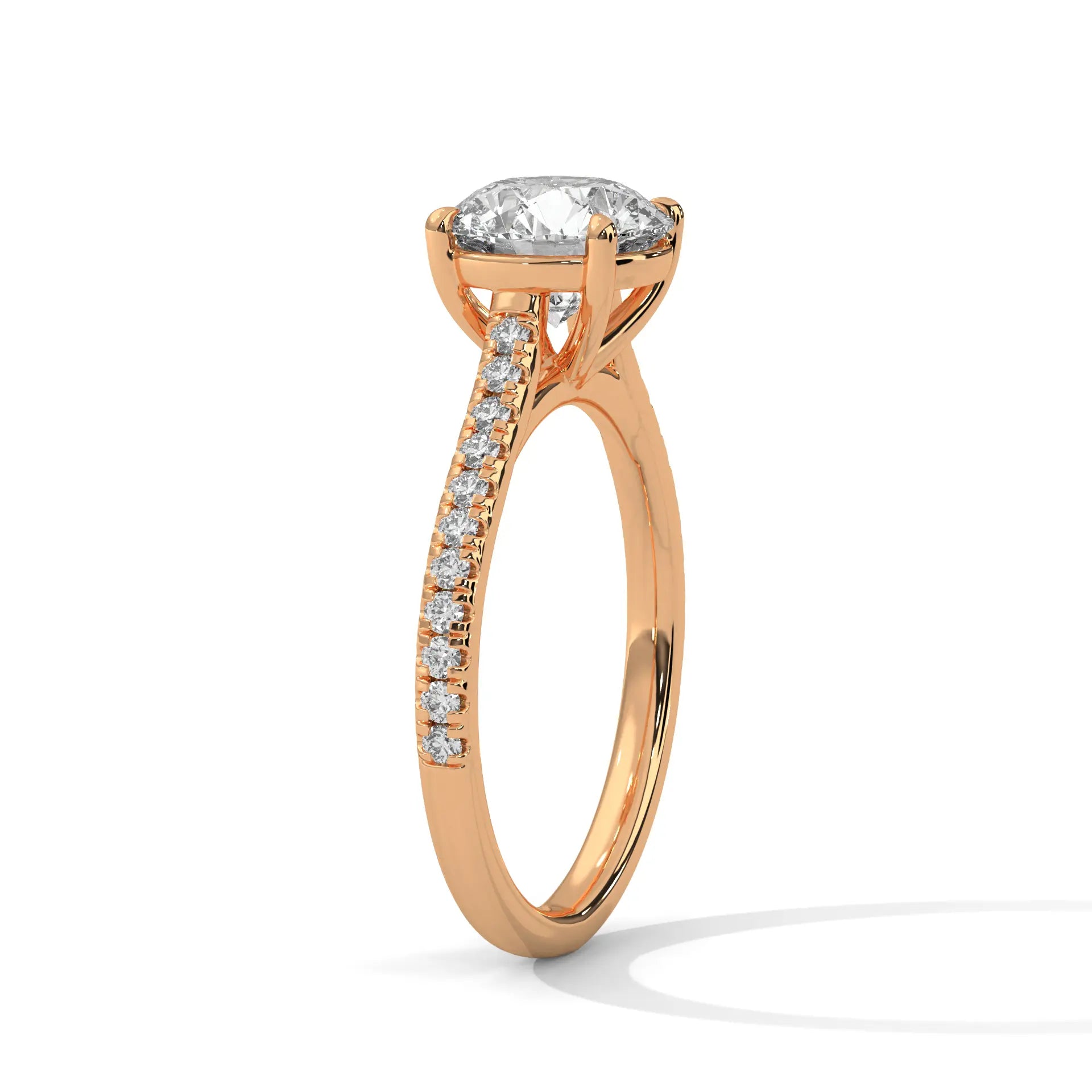 MJBS23 - Four-Prong Round Stone Pavé Accent Ring