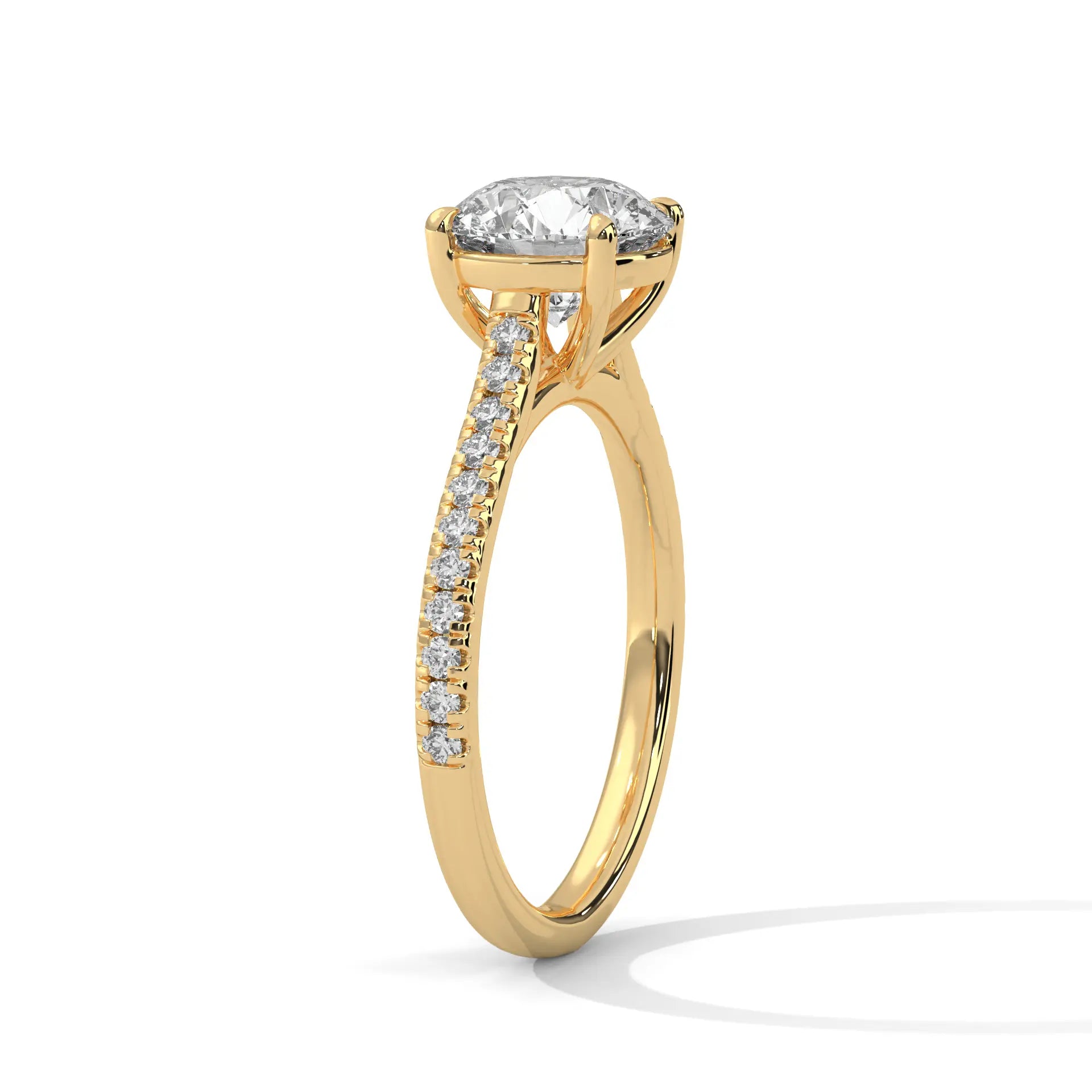 MJBS23 - Four-Prong Round Stone Pavé Accent Ring
