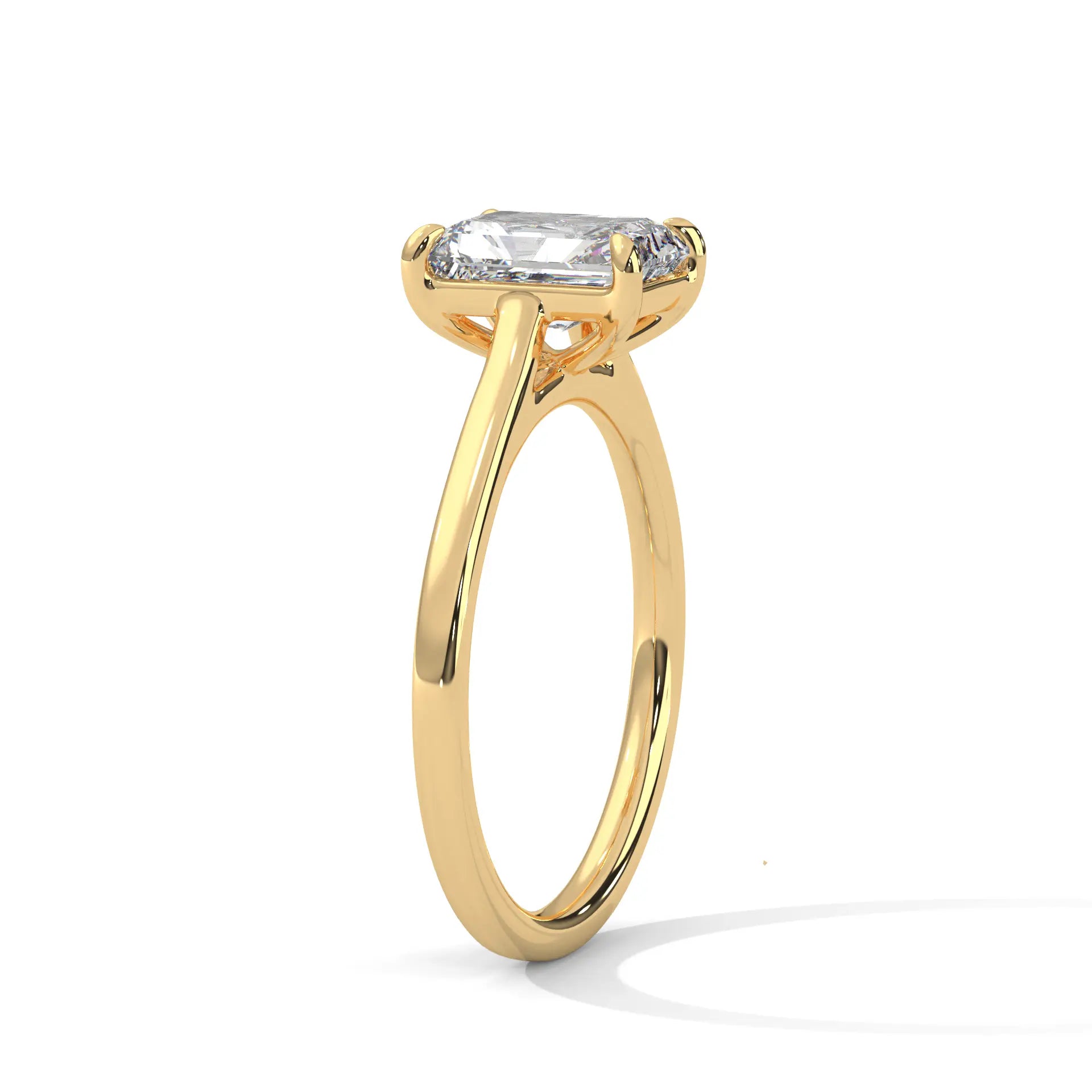 MJBS18 - Emerald Cut Solitaire Engagement Ring with Polished Band