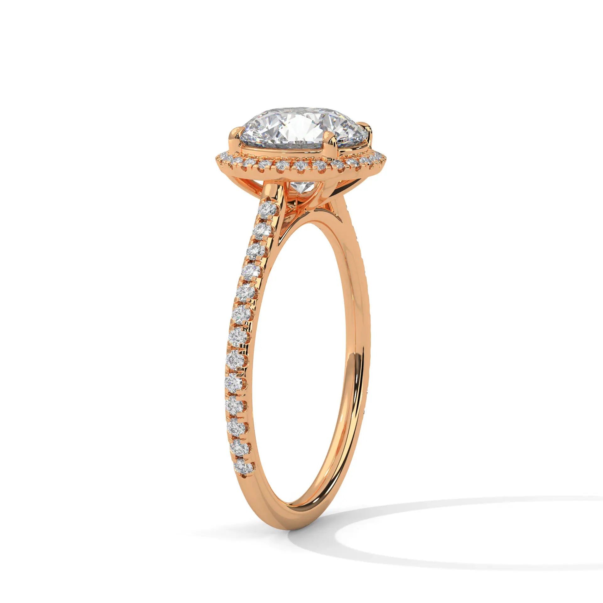 MJBS14 - Round French Pavé Halo Engagement Ring