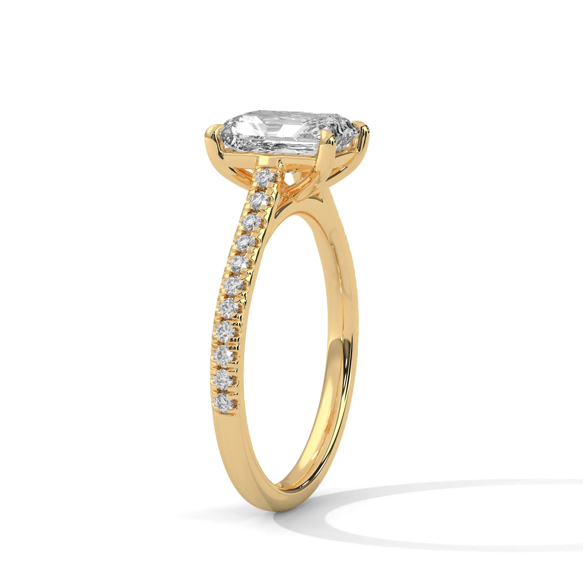 MJBS21 - Emerald Cut Pavé Solitaire Engagement Ring