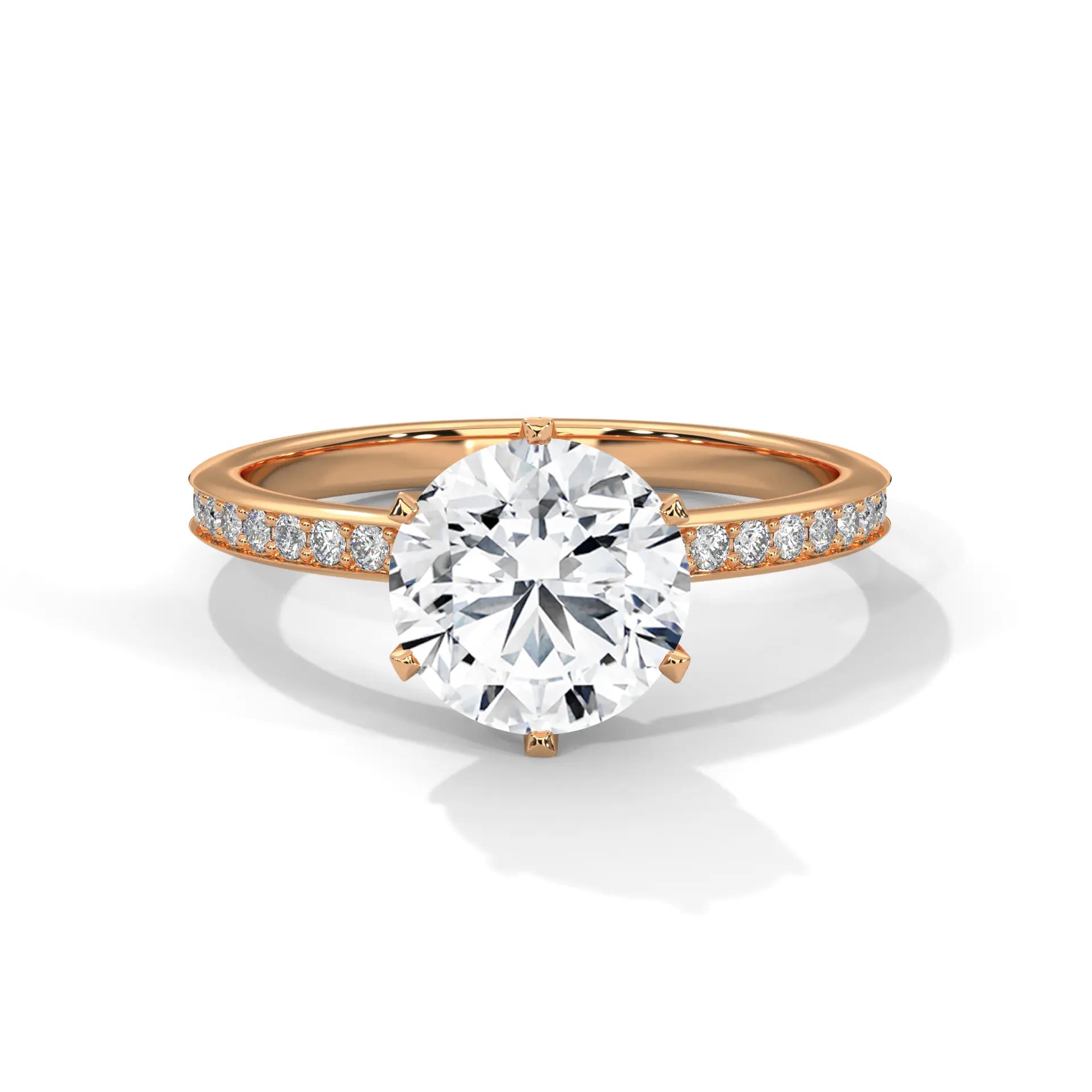 MJBS8 - Six-Prong Round Stone Pavé Accent Ring