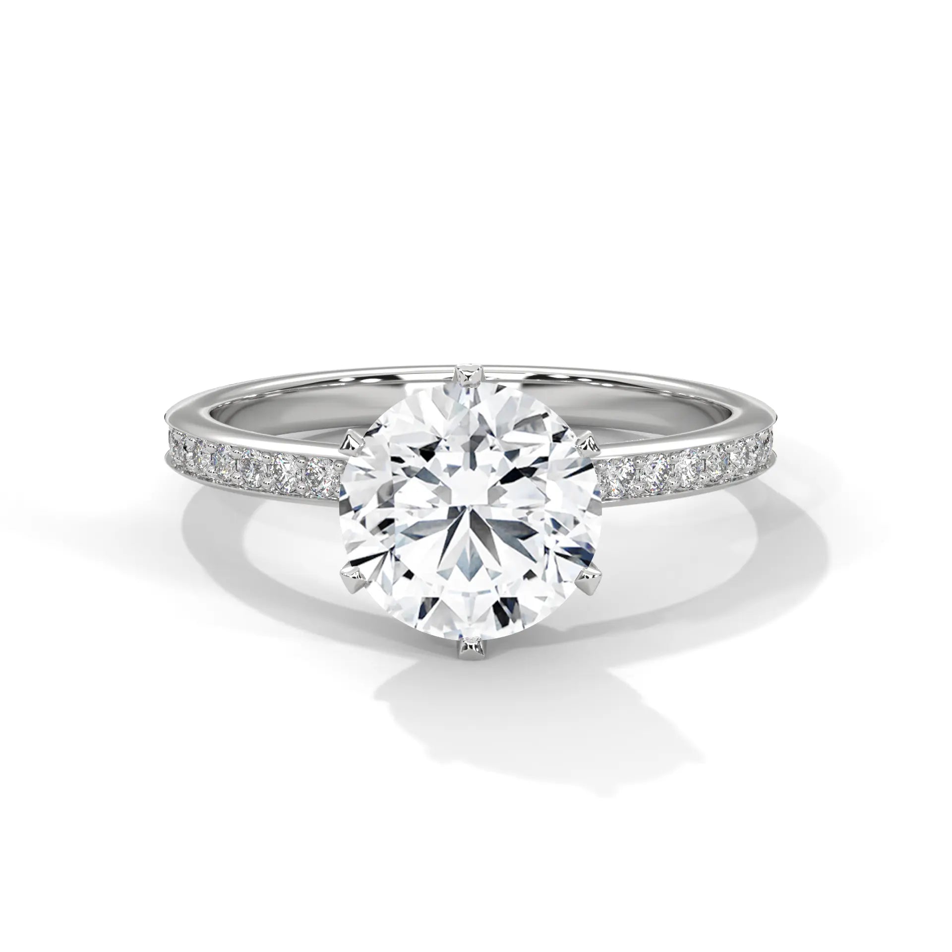 MJBS8 - Six-Prong Round Stone Pavé Accent Ring