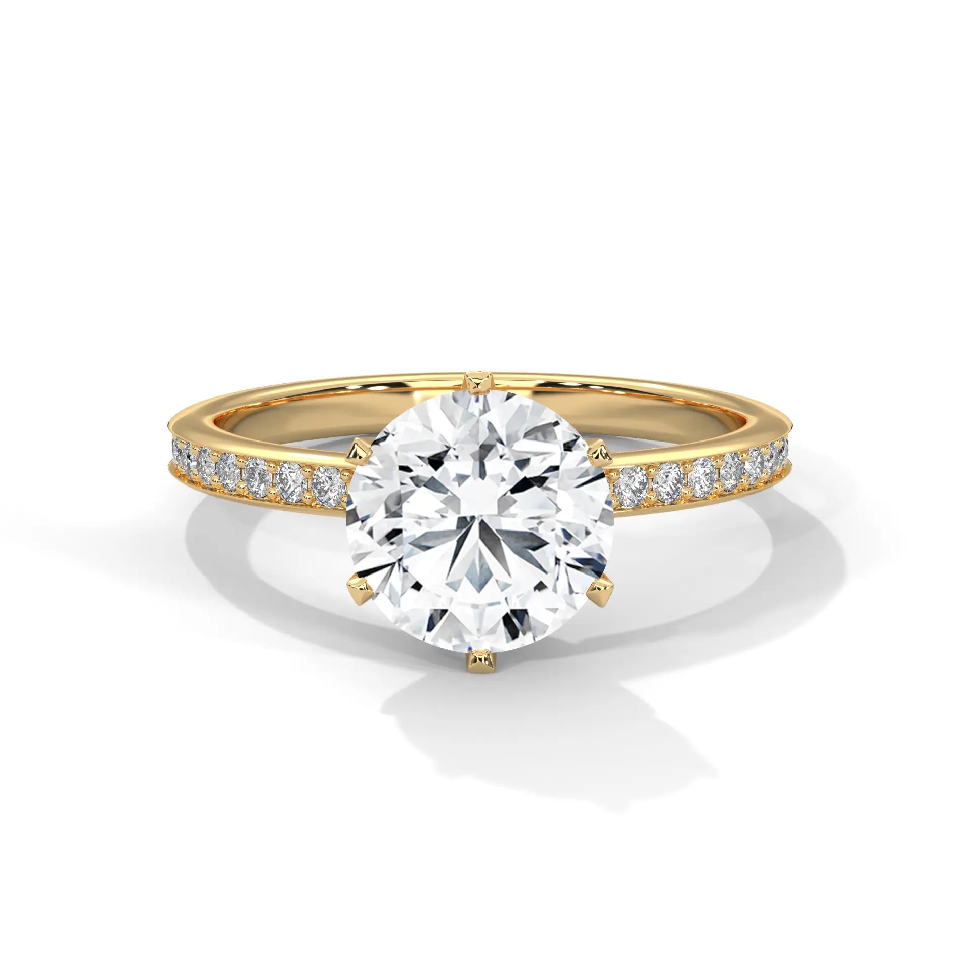 MJBS8 - Six-Prong Round Stone Pavé Accent Ring