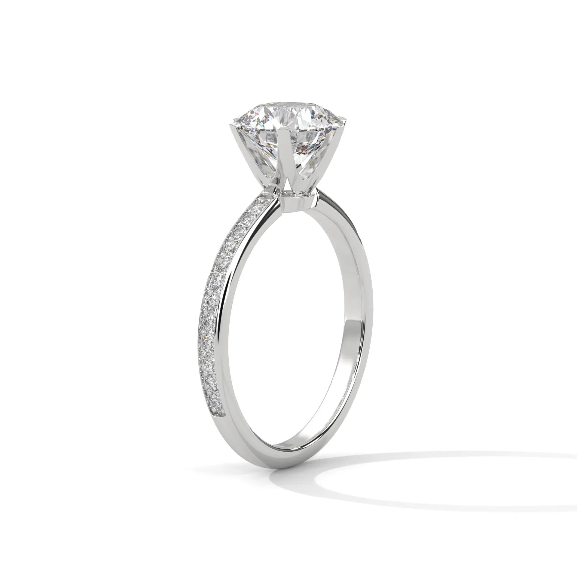 MJBS8 - Six-Prong Round Stone Pavé Accent Ring
