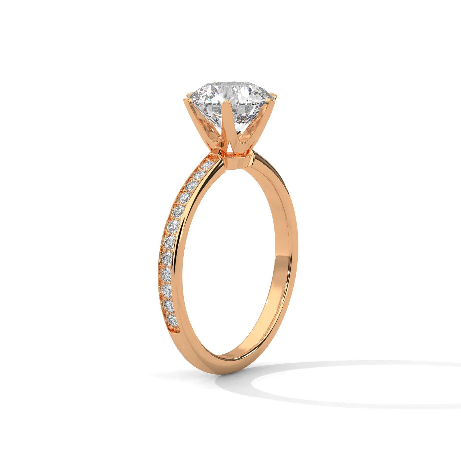 MJBS8 - Six-Prong Round Stone Pavé Accent Ring