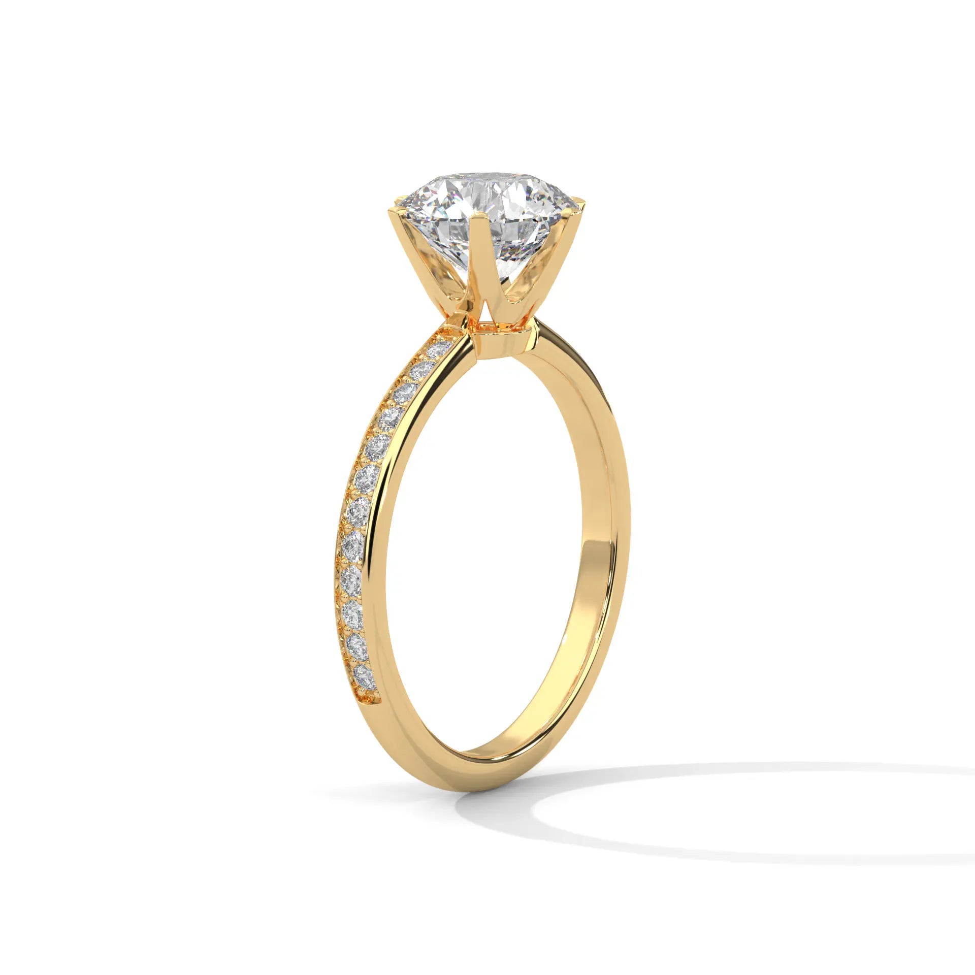 MJBS8 - Six-Prong Round Stone Pavé Accent Ring