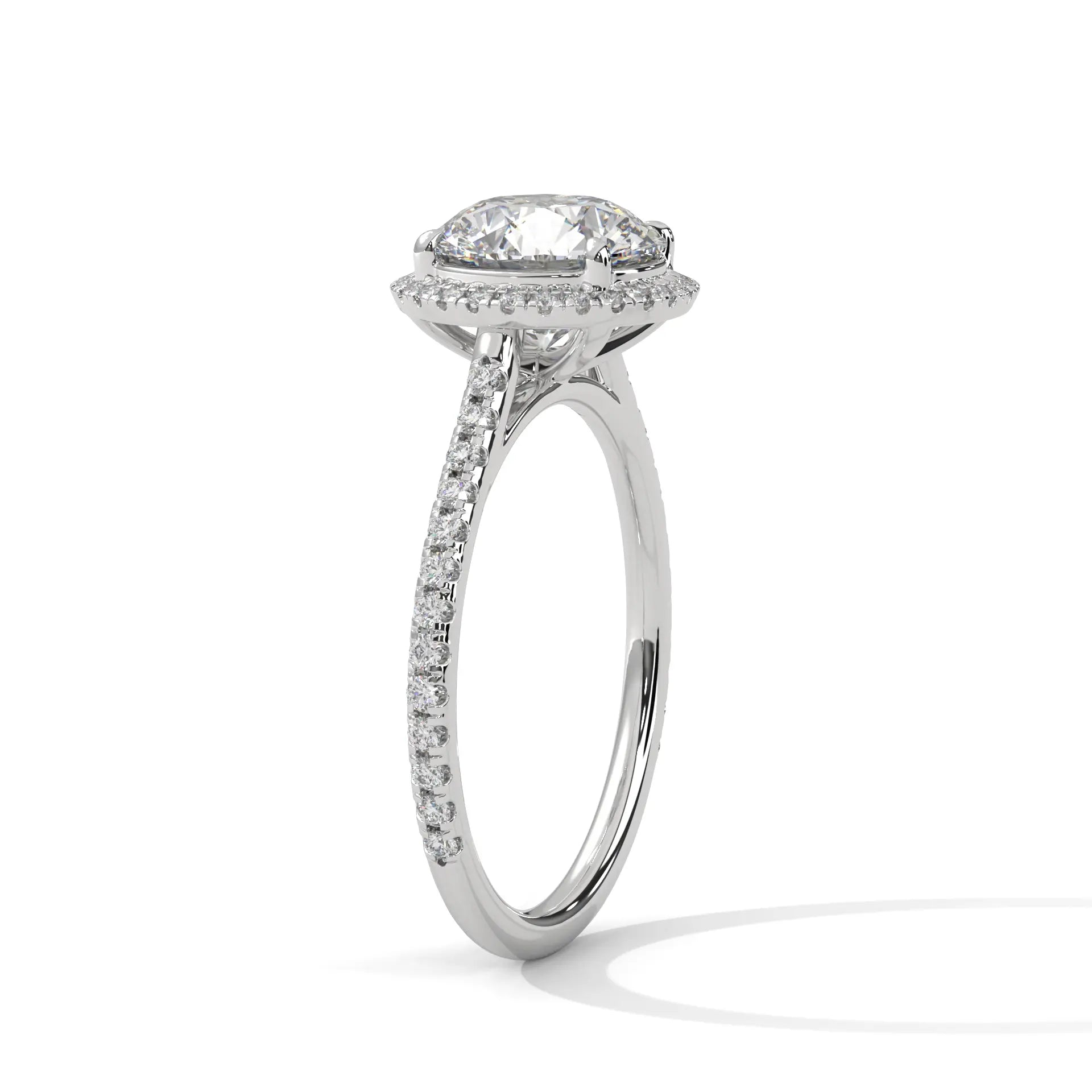 MJBS14 - Round French Pavé Halo Engagement Ring