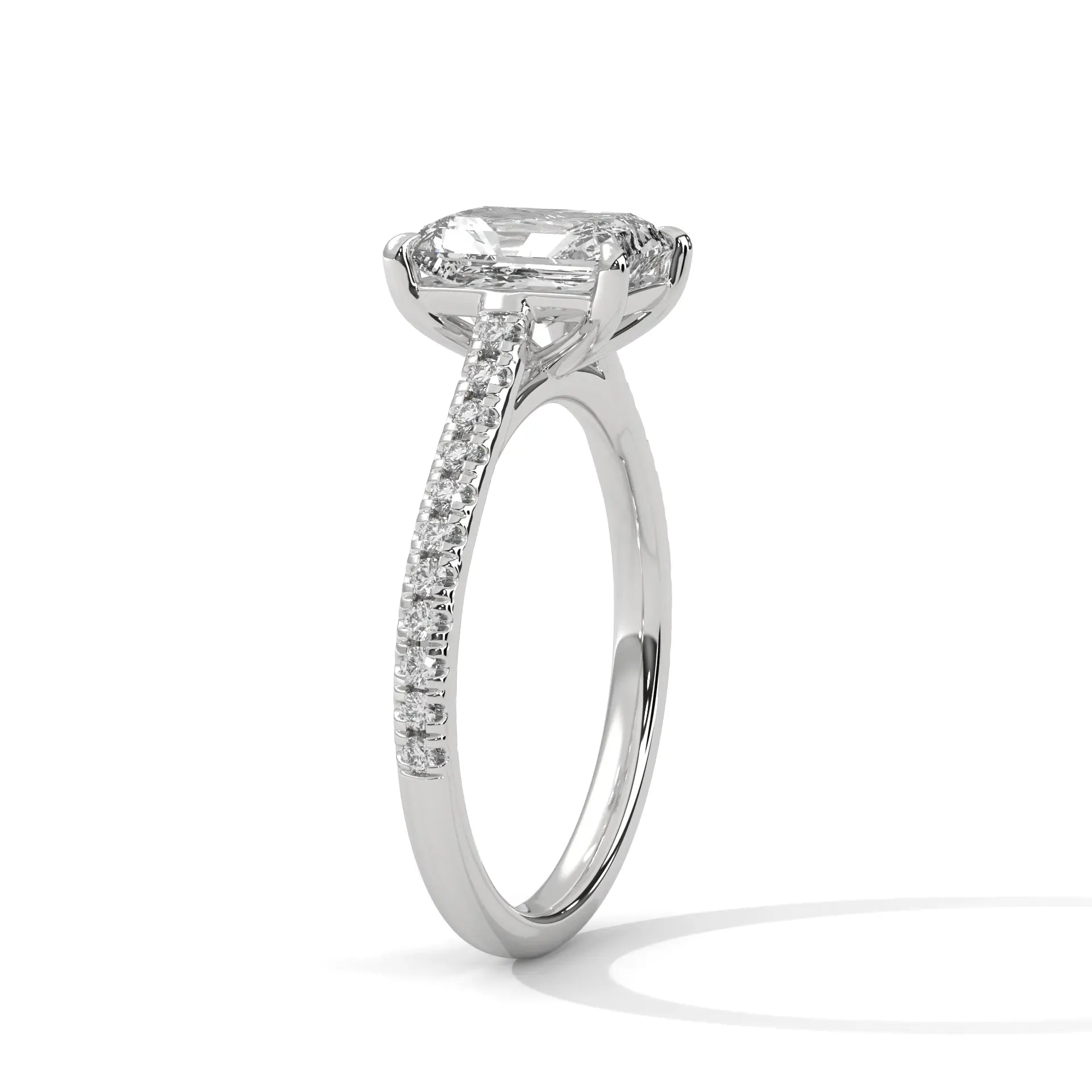 MJBS21 - Emerald Cut Pavé Solitaire Engagement Ring