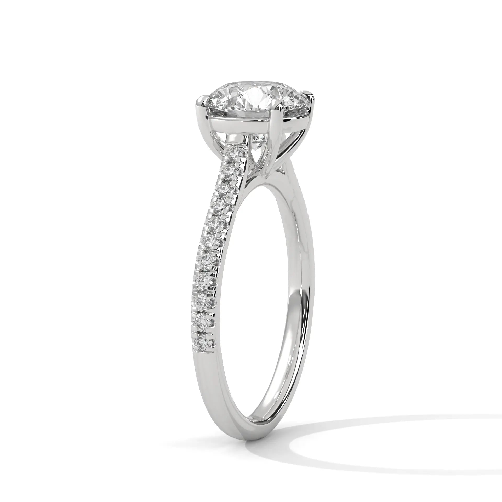 MJBS23 - Four-Prong Round Stone Pavé Accent Ring
