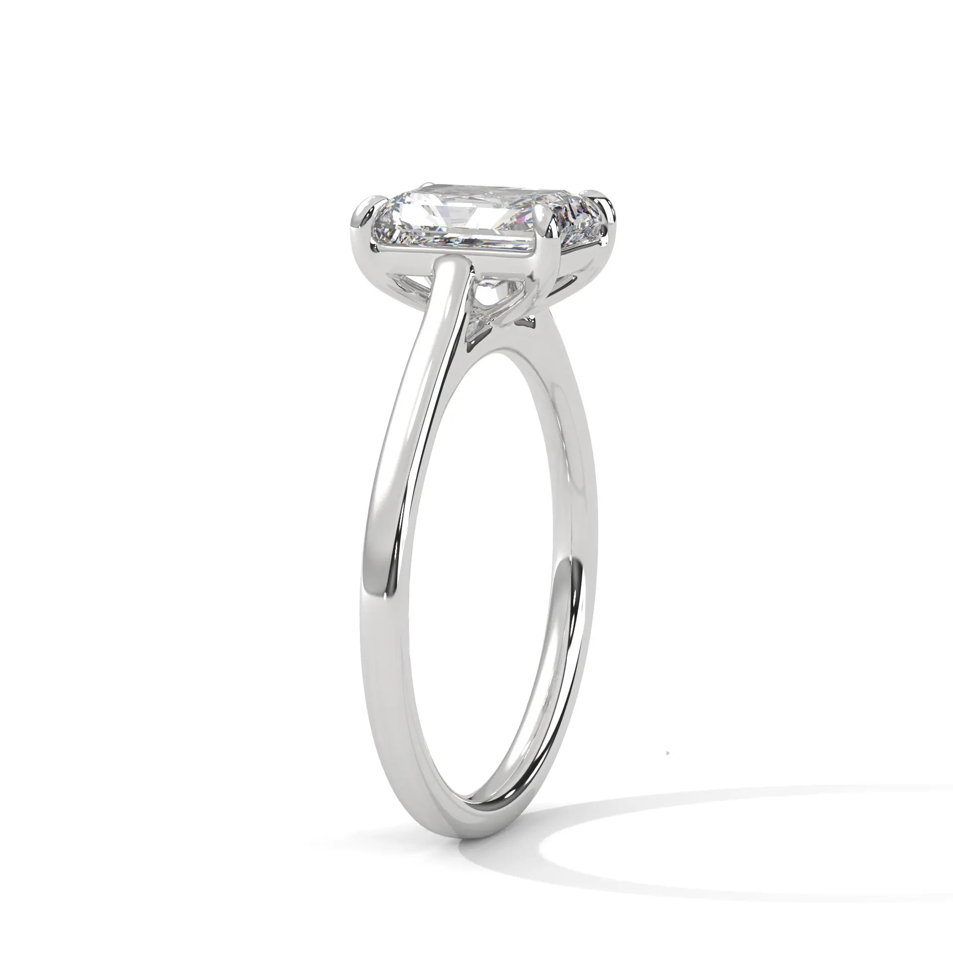 MJBS18 - Emerald Cut Solitaire Engagement Ring with Polished Band