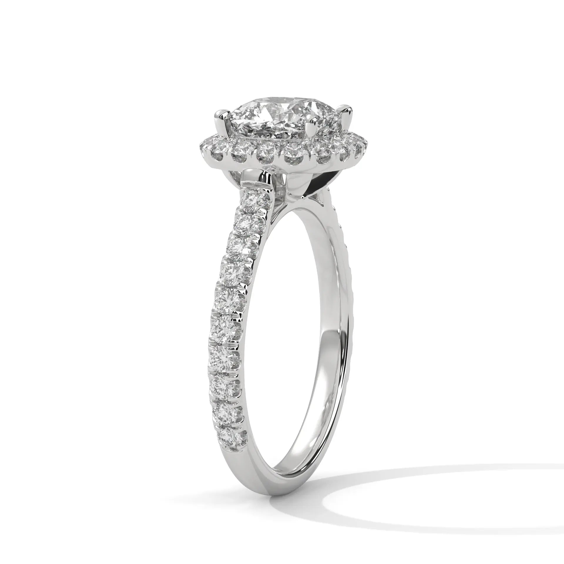 MJBS29 - Cathedral Style Cushion Halo Accent Wedding Ring