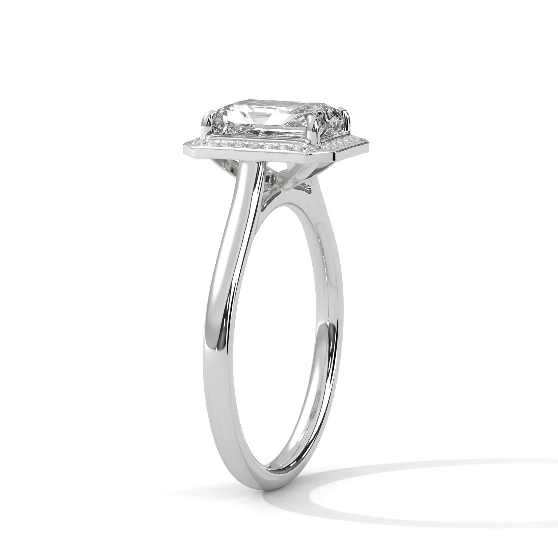 MJBS24 - Four-Prong Emerald Shape Halo Ring