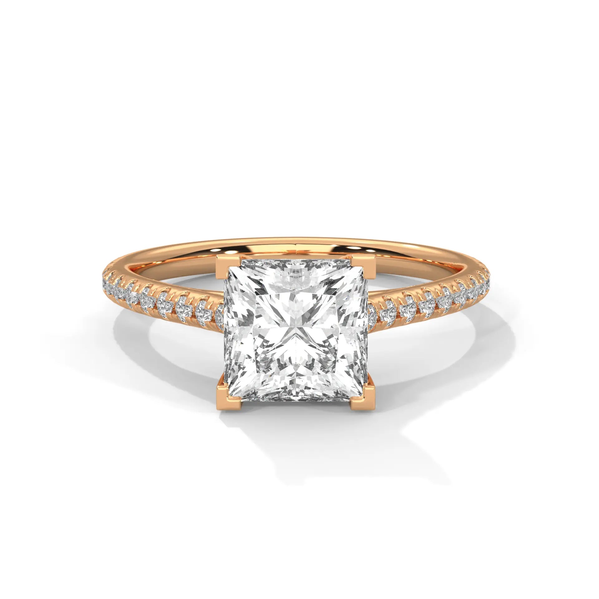 MJBS10 - Princess Cut Delicate Pavé Prong-Set Solitaire