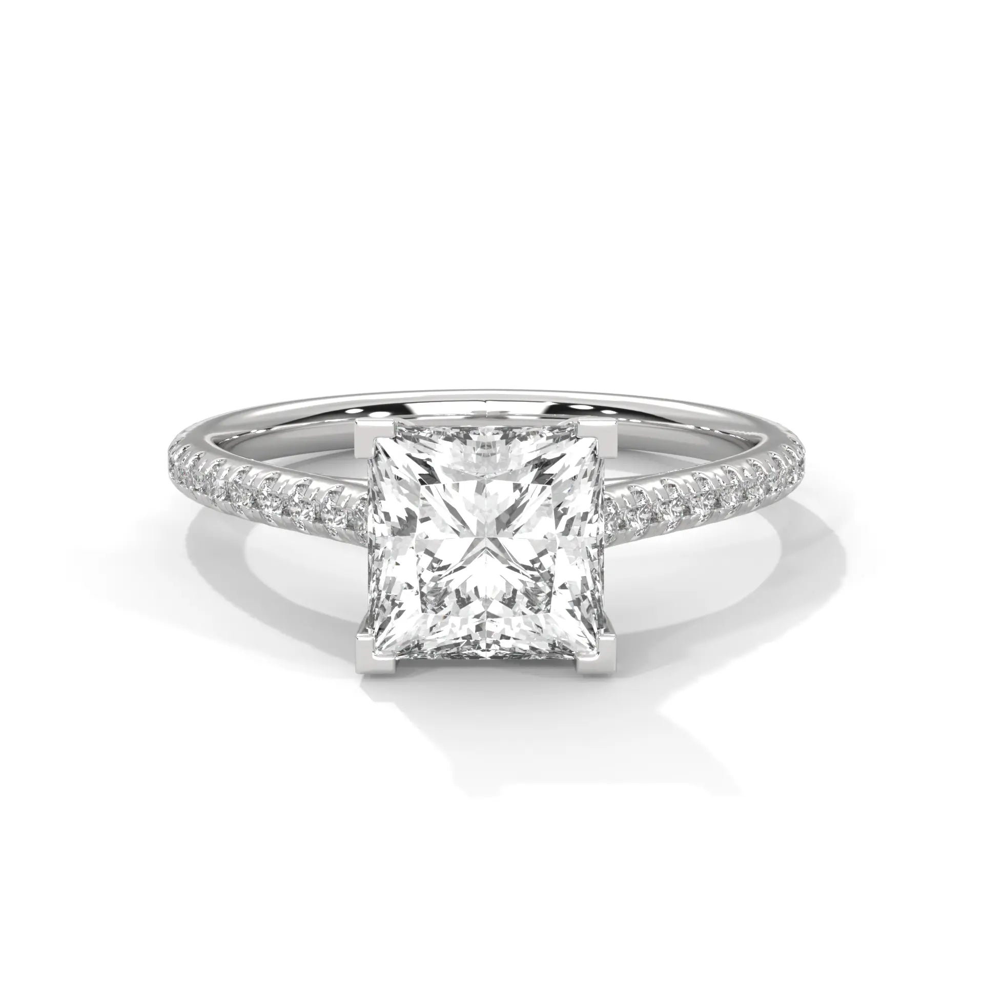 MJBS10 - Princess Cut Delicate Pavé Prong-Set Solitaire