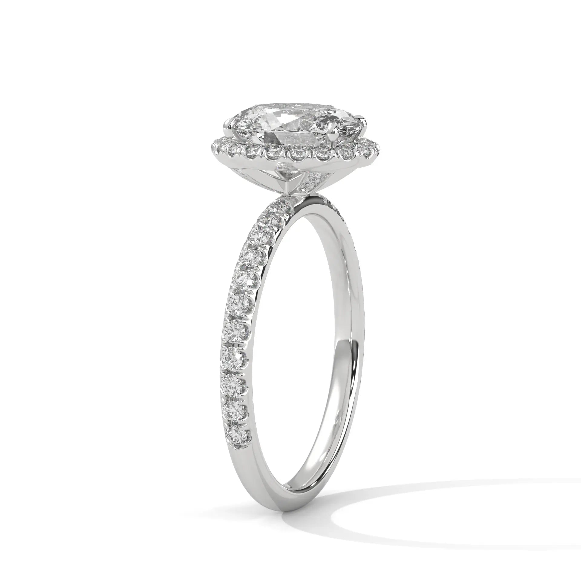 MJBS41 - Oval Cut French Pavé Halo Engagement Ring