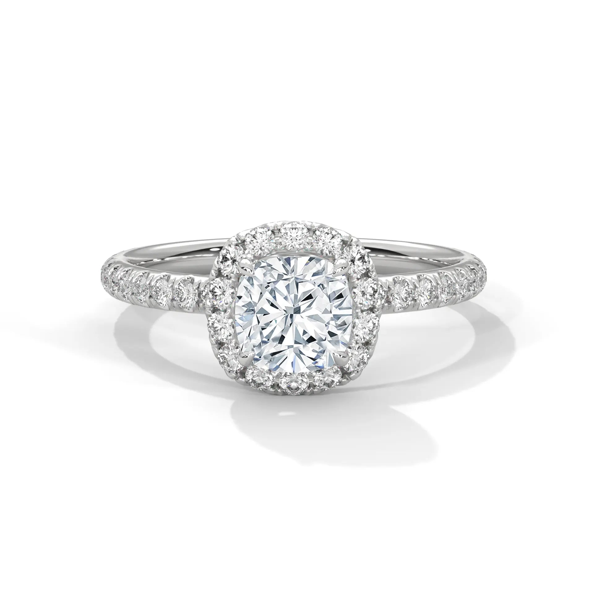 MJBS42 - Brilliant Cushion Center Stone Shimmering Border Band