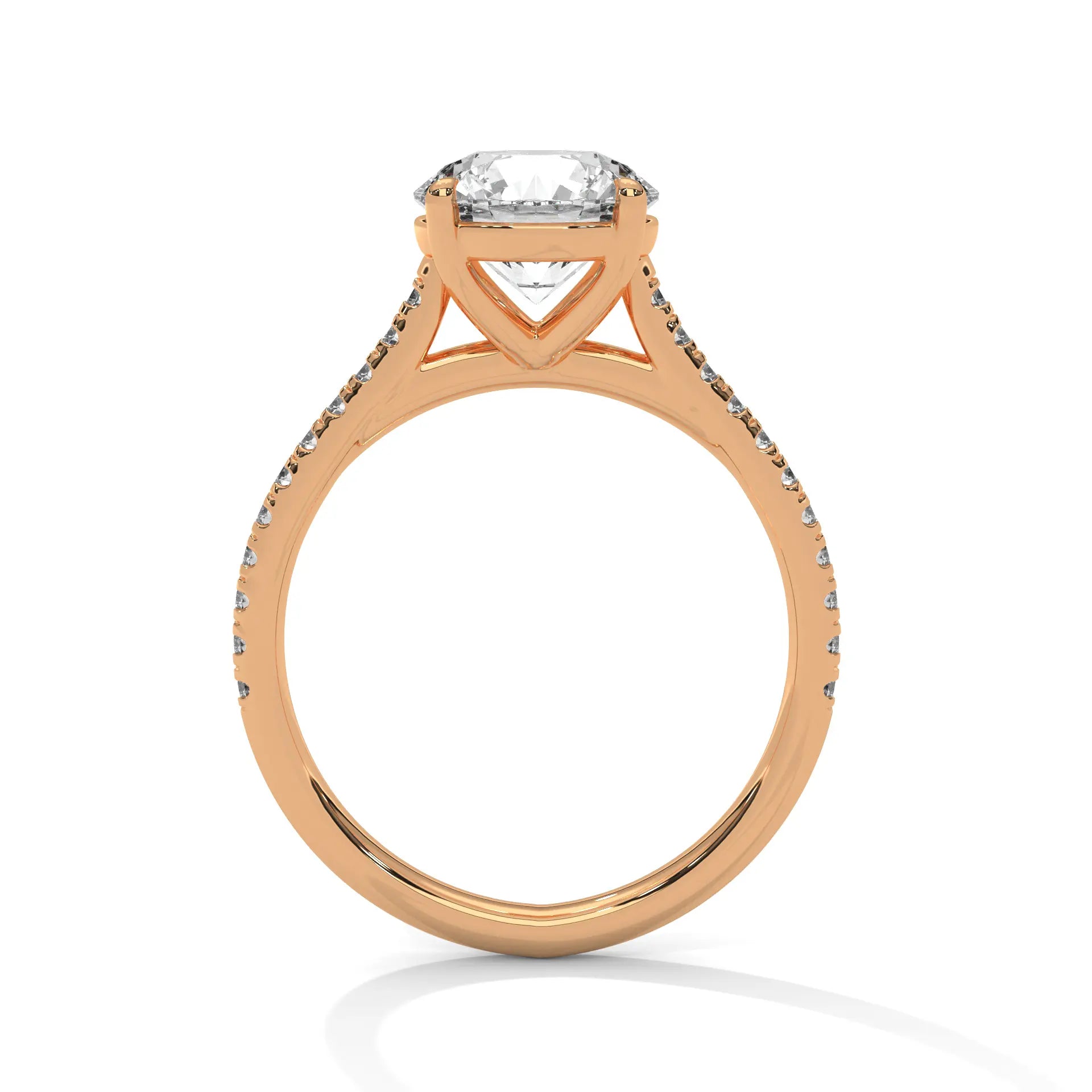 MJBS23 - Four-Prong Round Stone Pavé Accent Ring