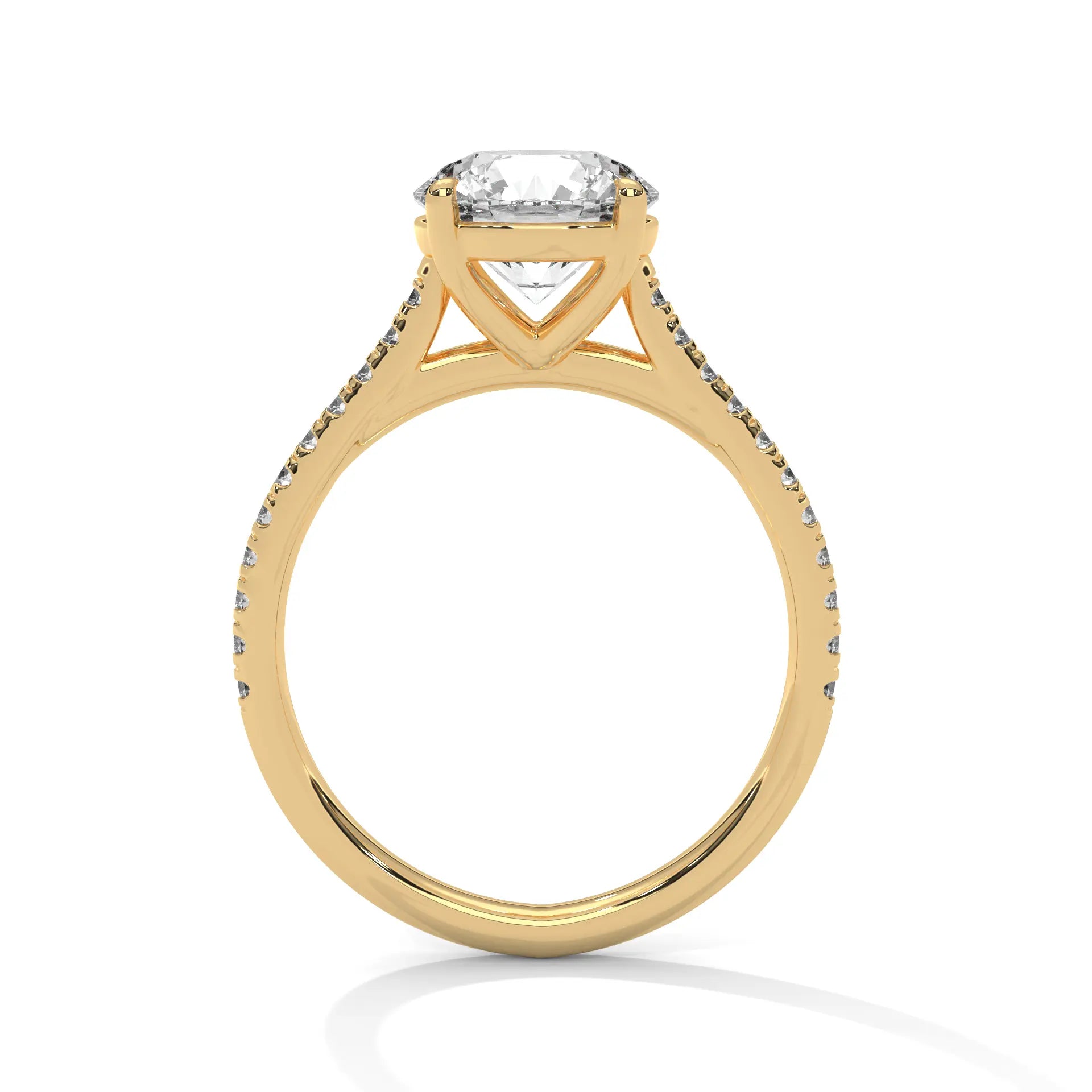 MJBS23 - Four-Prong Round Stone Pavé Accent Ring