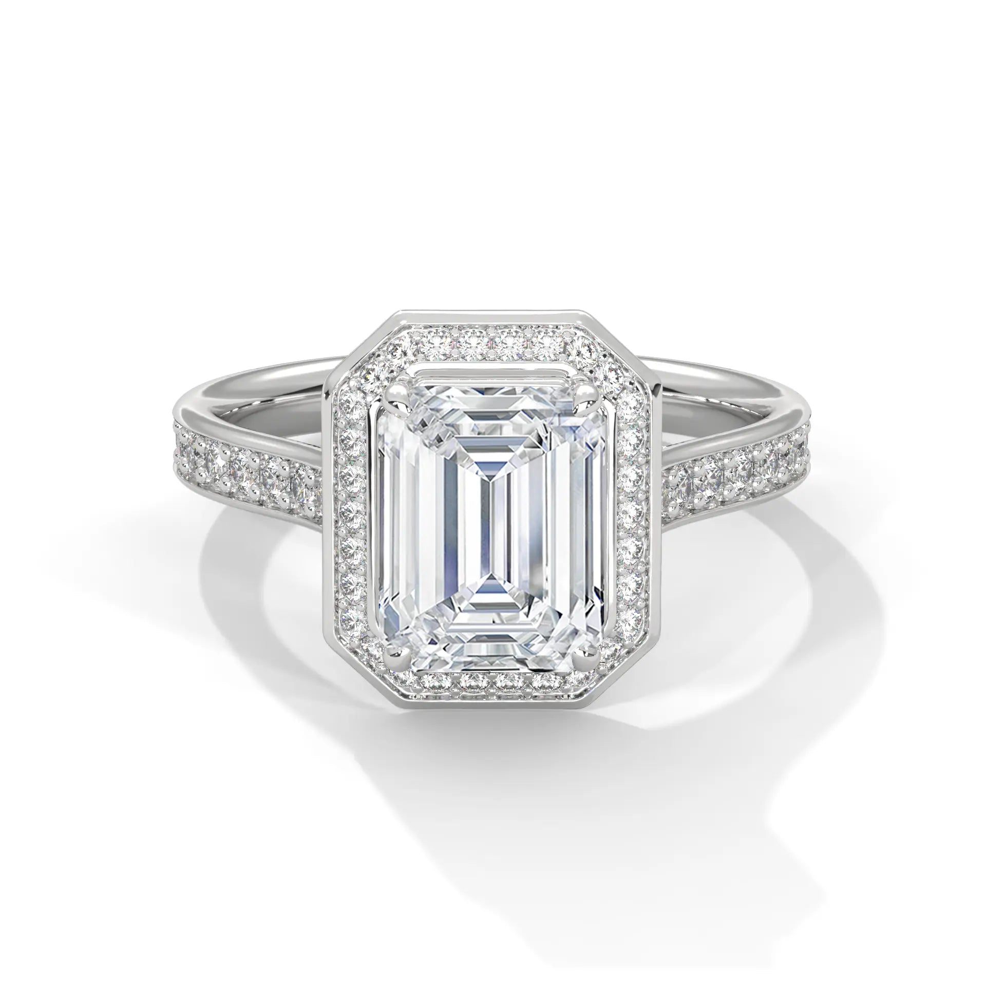 MJBS49 - Cathedral Style Emerald Bezel Halo Wedding Ring