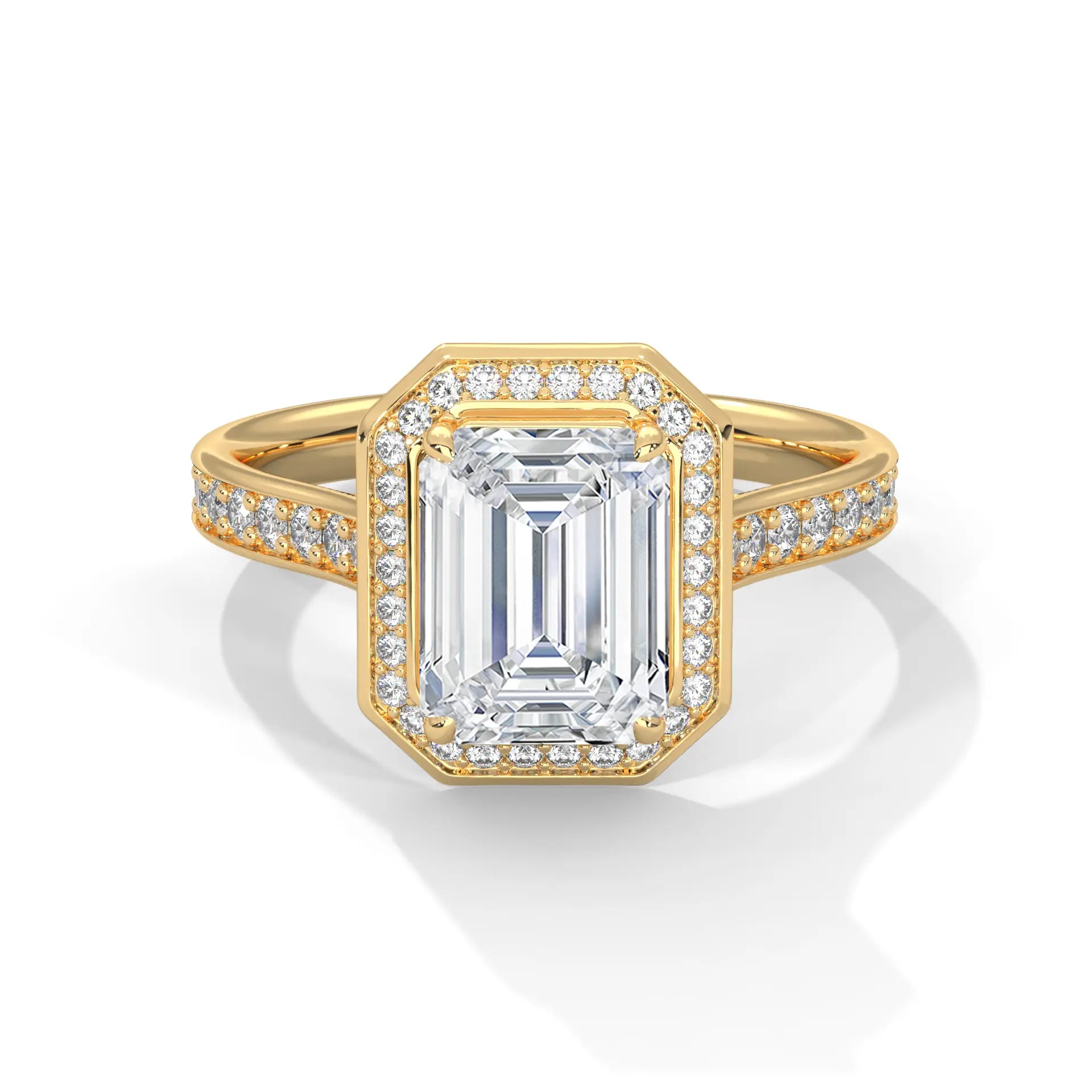 MJBS49 - Cathedral Style Emerald Bezel Halo Wedding Ring