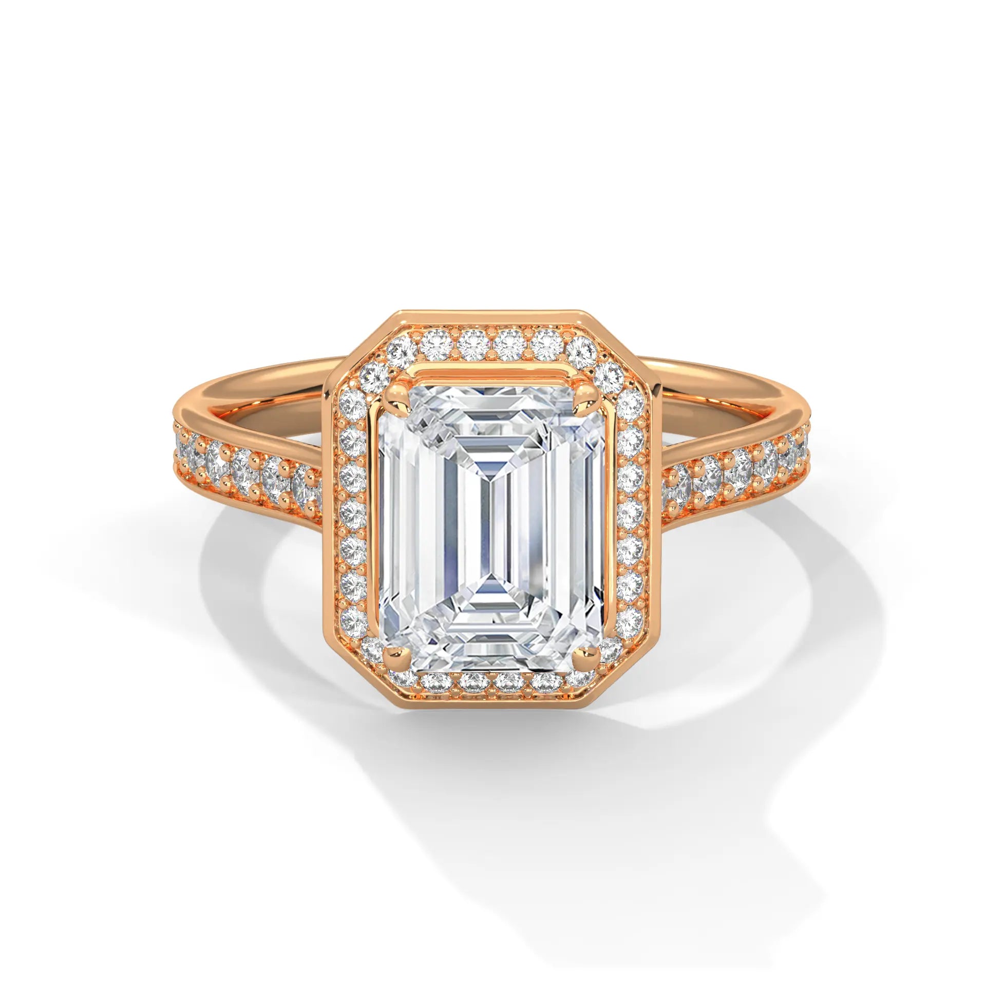 MJBS49 - Cathedral Style Emerald Bezel Halo Wedding Ring
