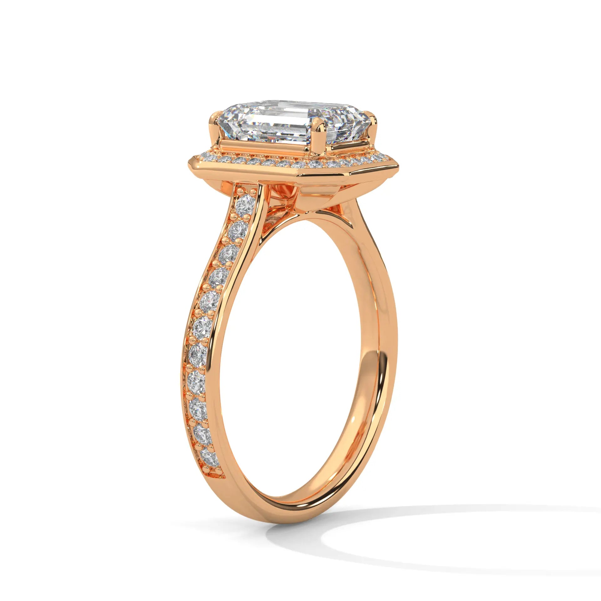 MJBS49 - Cathedral Style Emerald Bezel Halo Wedding Ring