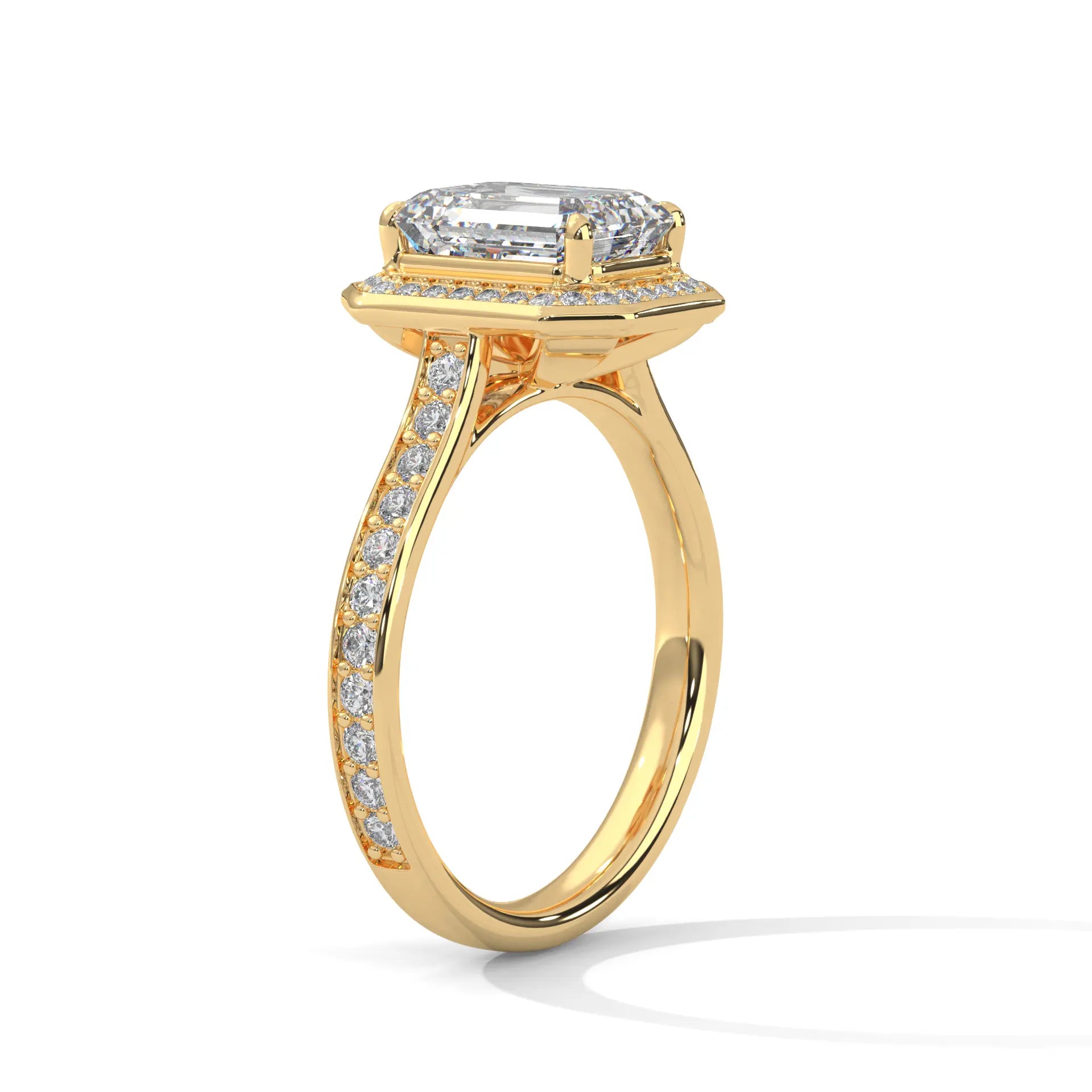 MJBS49 - Cathedral Style Emerald Bezel Halo Wedding Ring