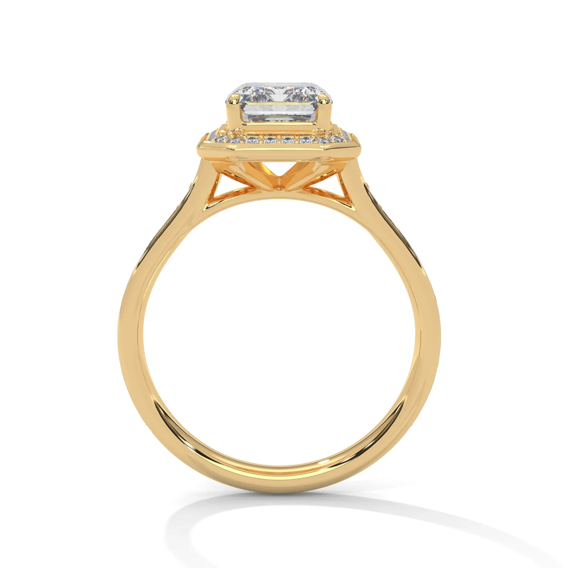 MJBS49 - Cathedral Style Emerald Bezel Halo Wedding Ring