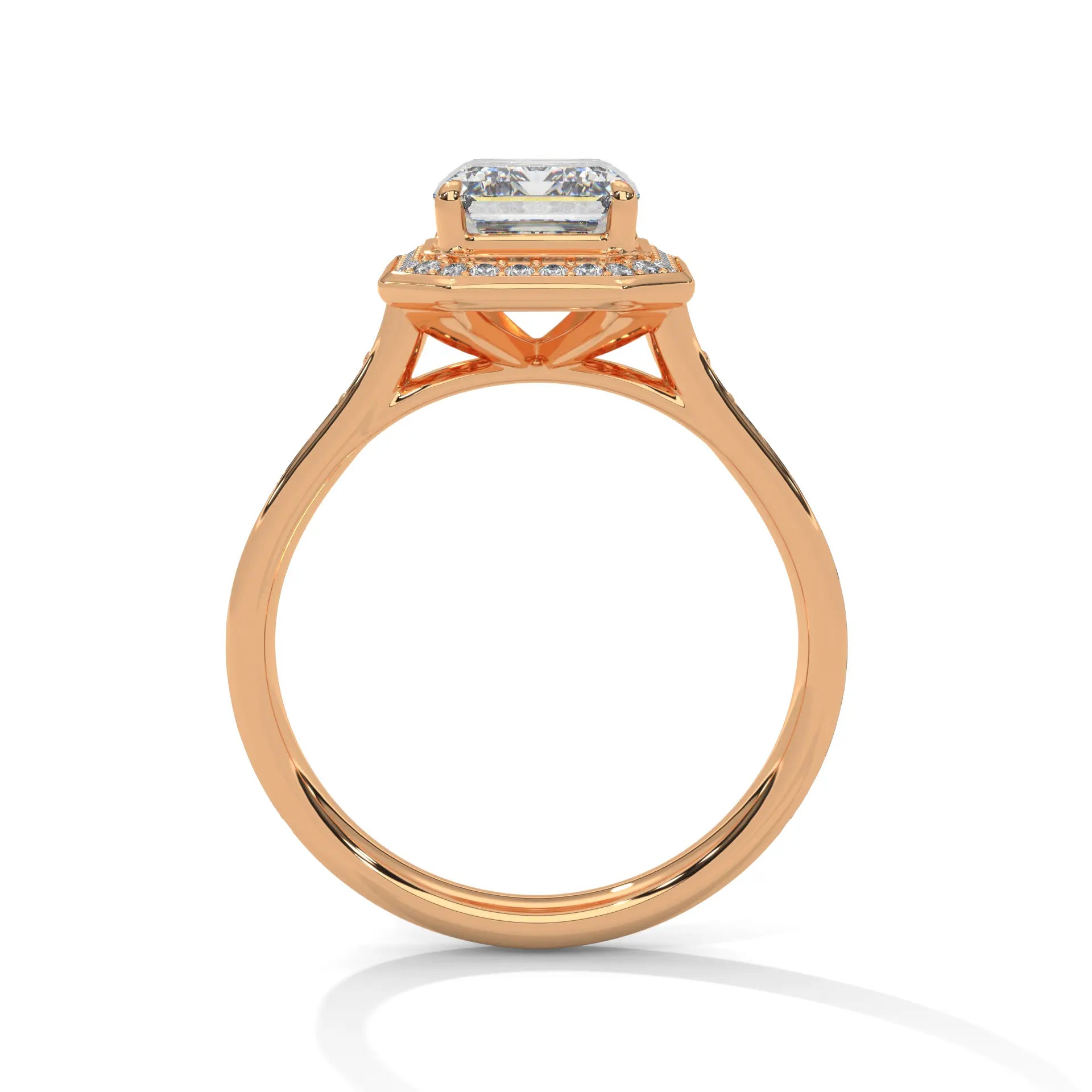 MJBS49 - Cathedral Style Emerald Bezel Halo Wedding Ring