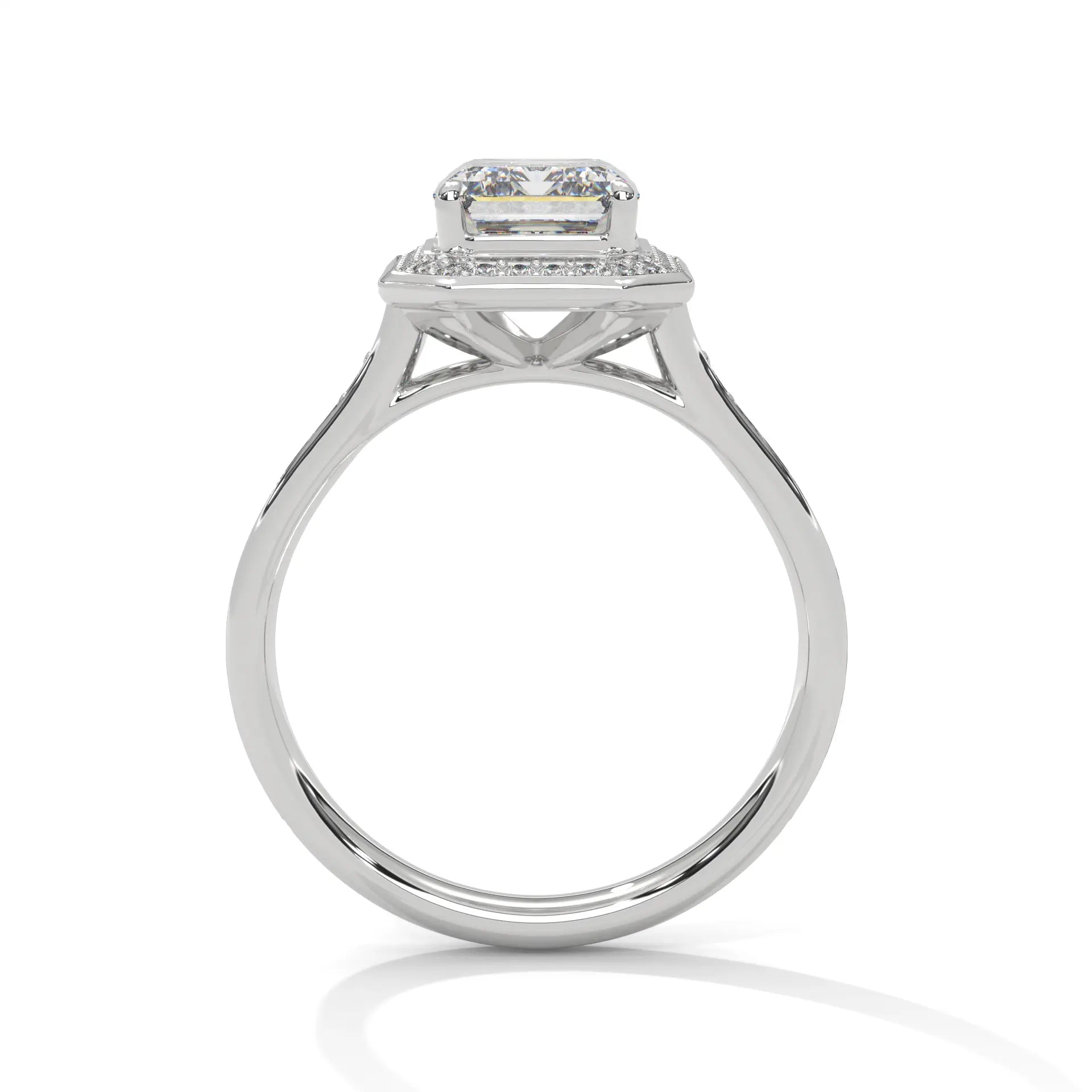 MJBS49 - Cathedral Style Emerald Bezel Halo Wedding Ring