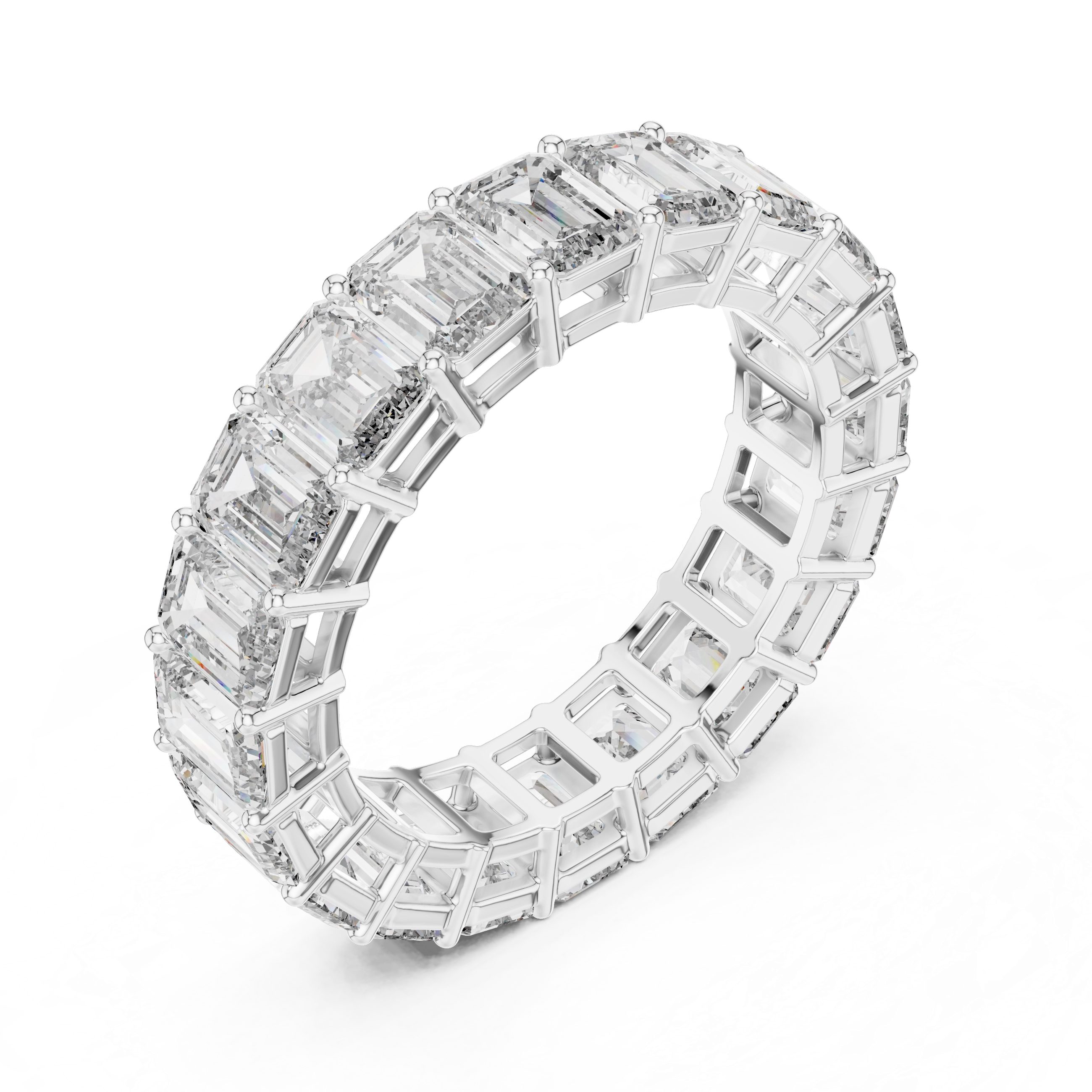 MJET003 - Emerald Cut Shared Prong Full Eternity Band