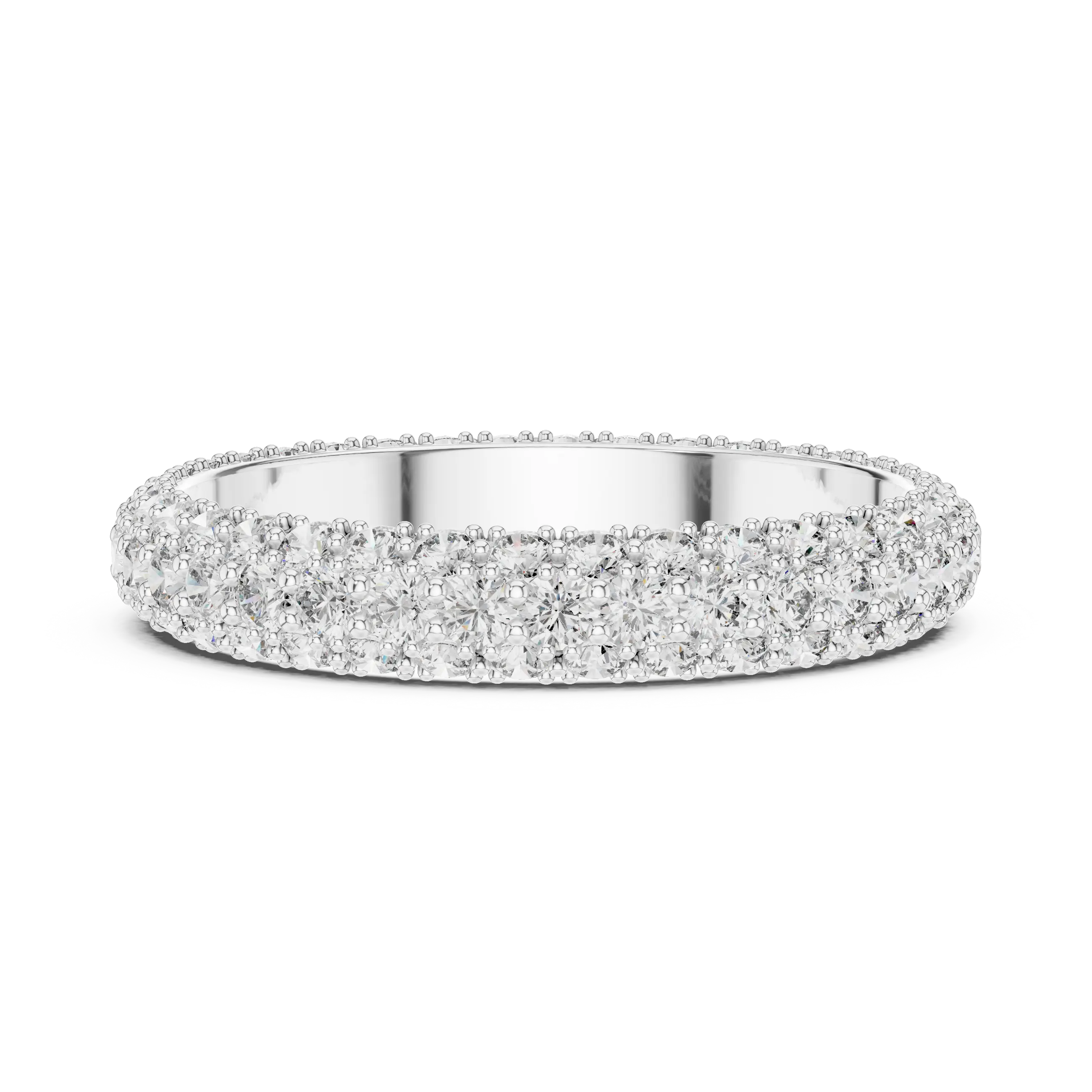 MJET007 - Elegant Three Parallel Row Full Pavé Wedding Band