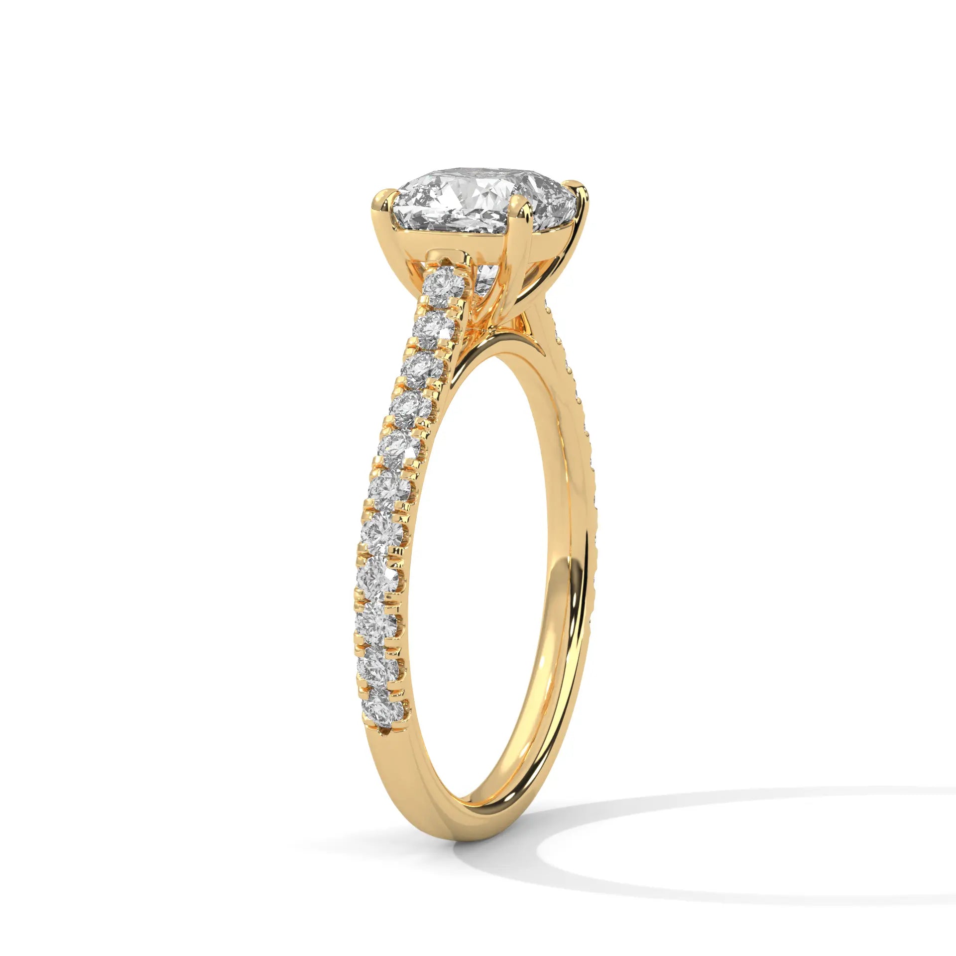 MJBS52 - Cushion Cut Pavé Solitaire with Hidden Halo