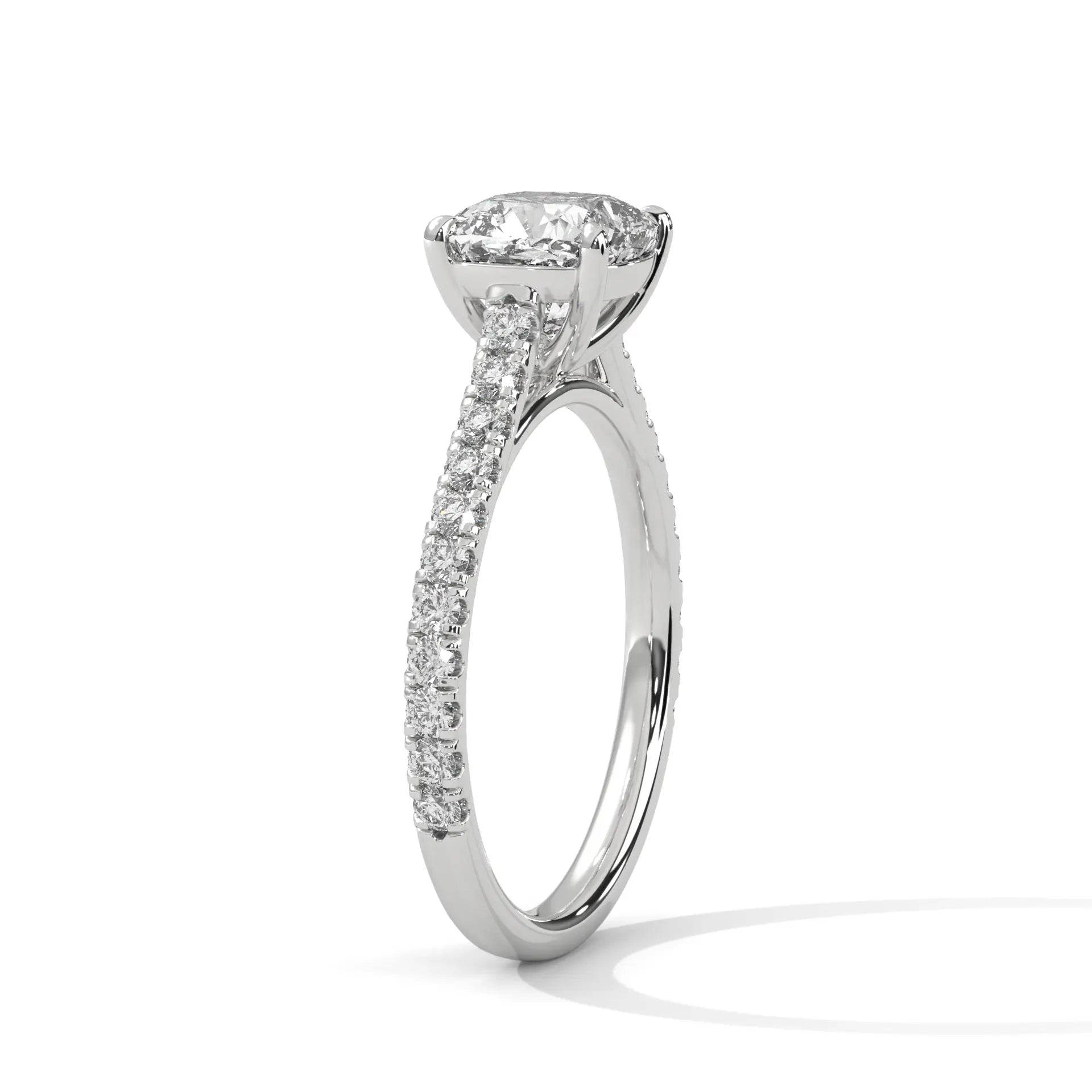 MJBS52 - Cushion Cut Pavé Solitaire with Hidden Halo