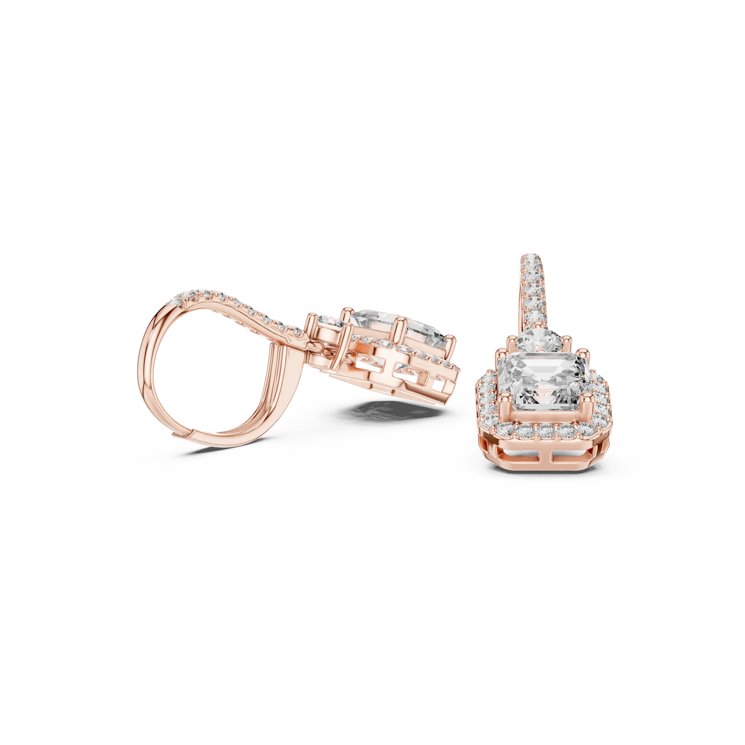 MJER56 - Cushion Halo Pavé Leverback Drop Earrings