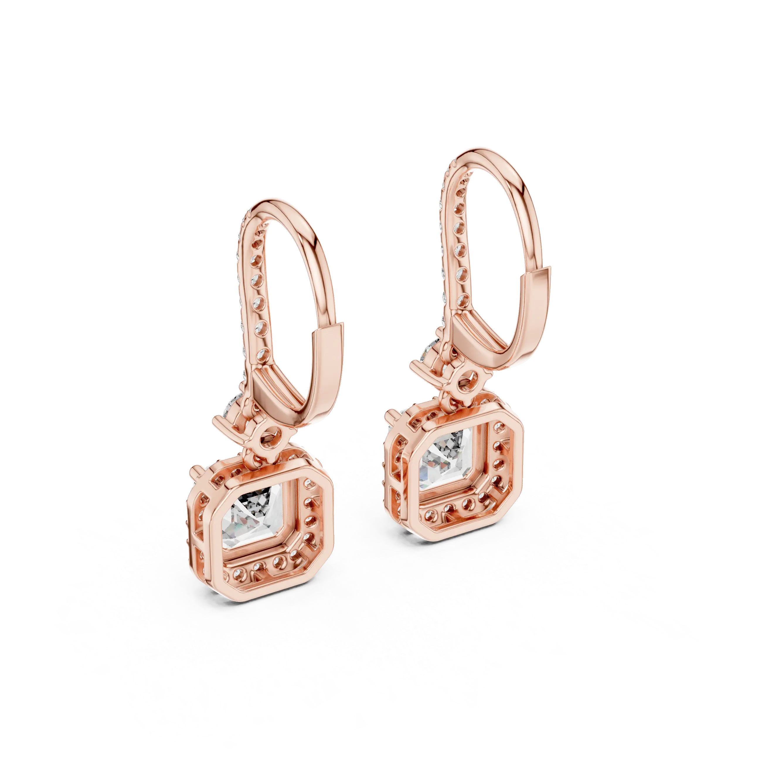 MJER56 - Cushion Halo Pavé Leverback Drop Earrings