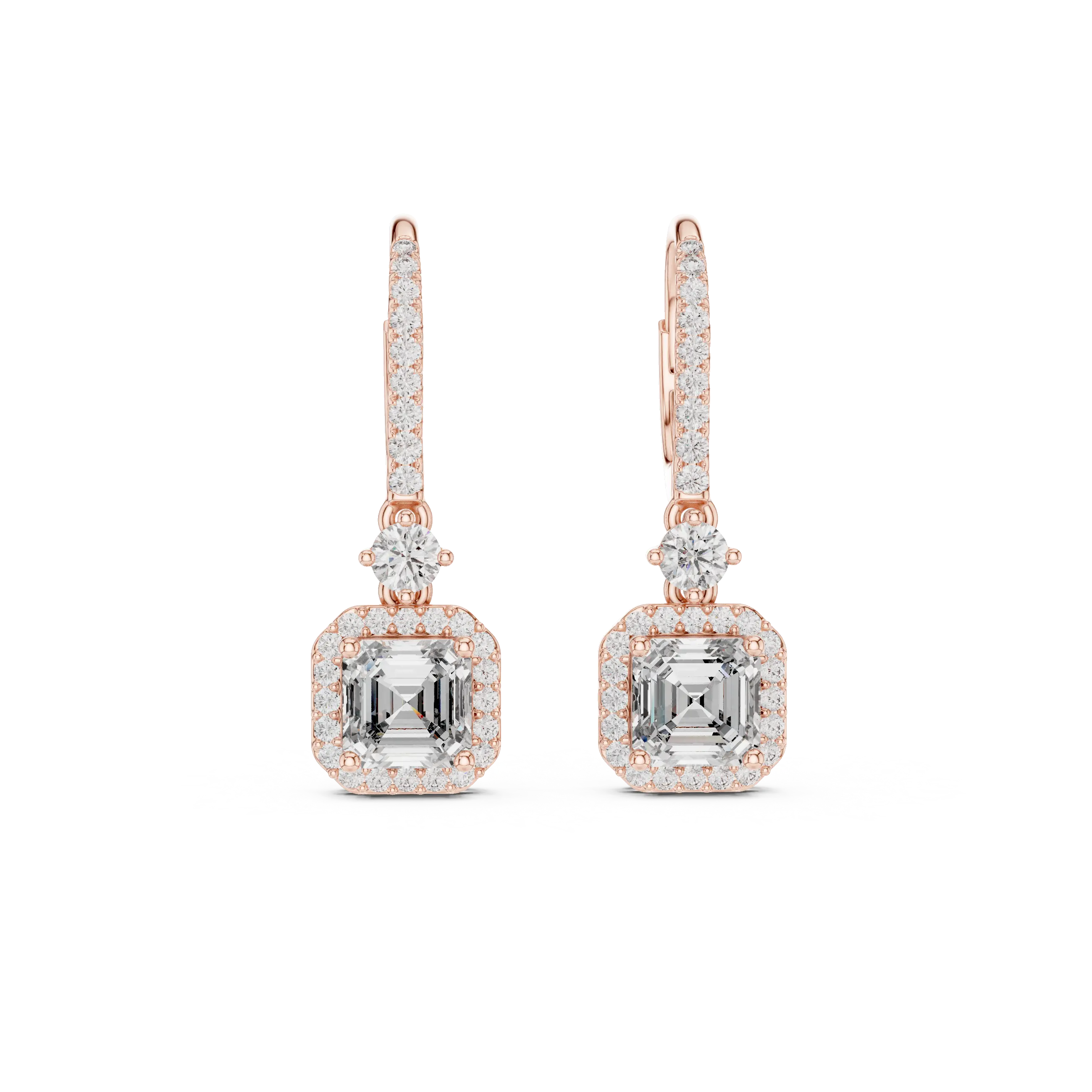 MJER56 - Cushion Halo Pavé Leverback Drop Earrings