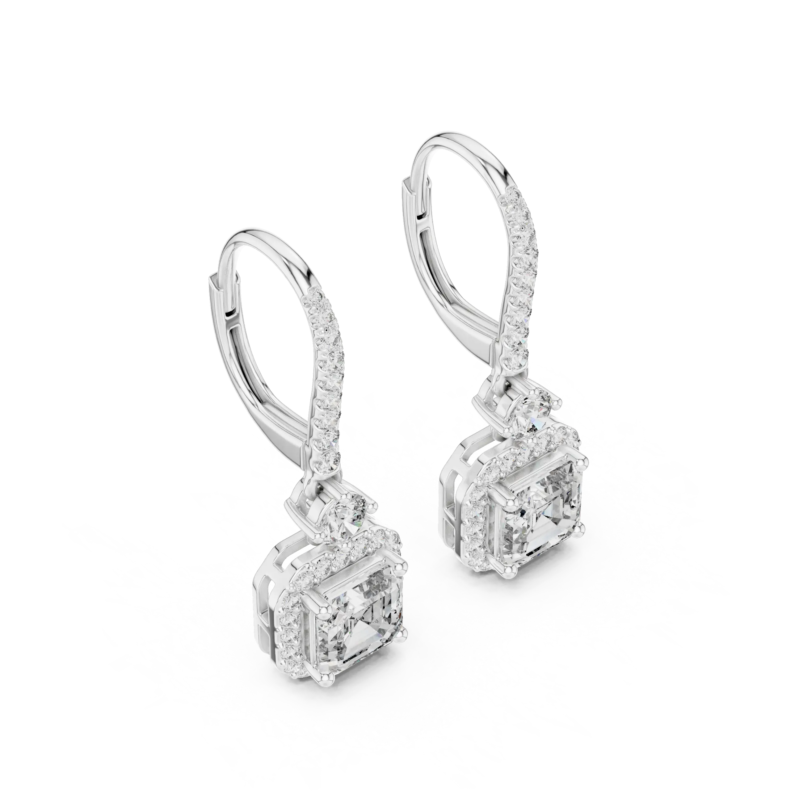 MJER56 - Cushion Halo Pavé Leverback Drop Earrings