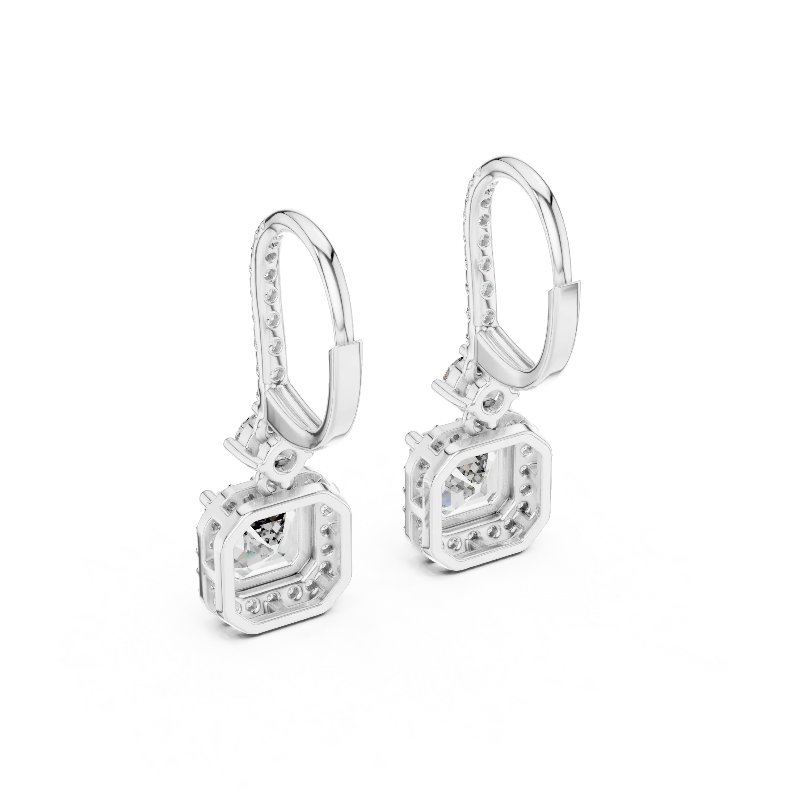 MJER56 - Cushion Halo Pavé Leverback Drop Earrings