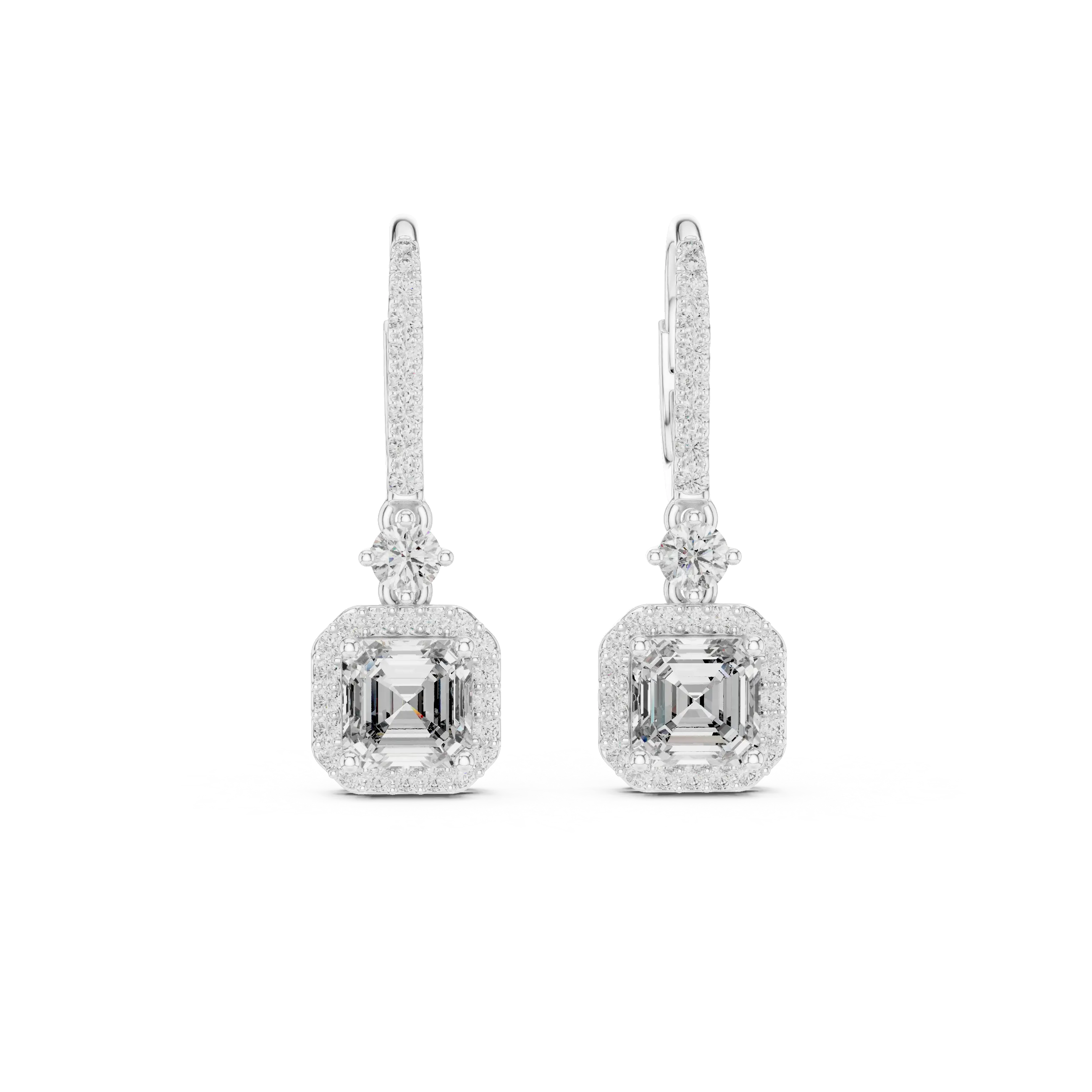 MJER56 - Cushion Halo Pavé Leverback Drop Earrings