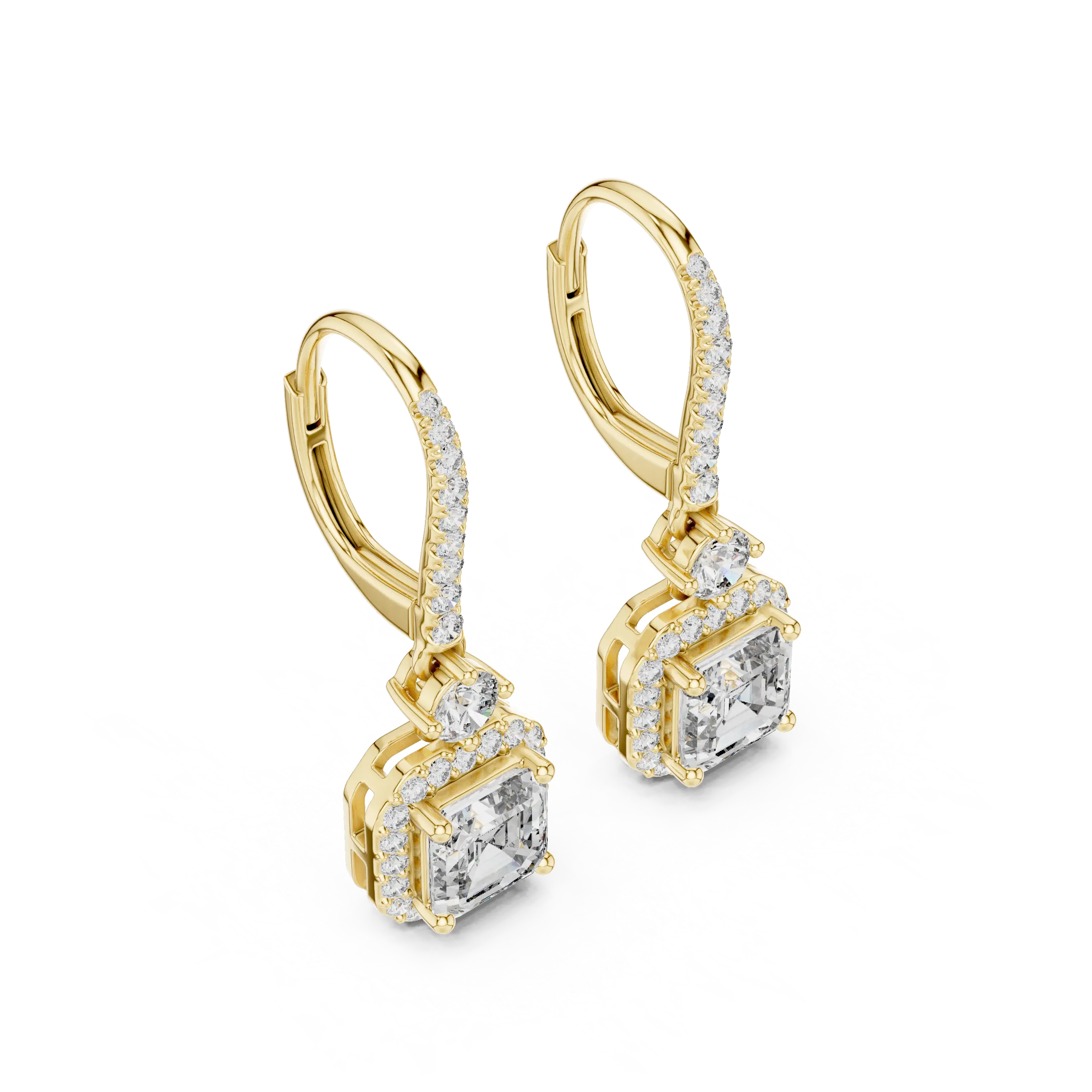 MJER56 - Cushion Halo Pavé Leverback Drop Earrings
