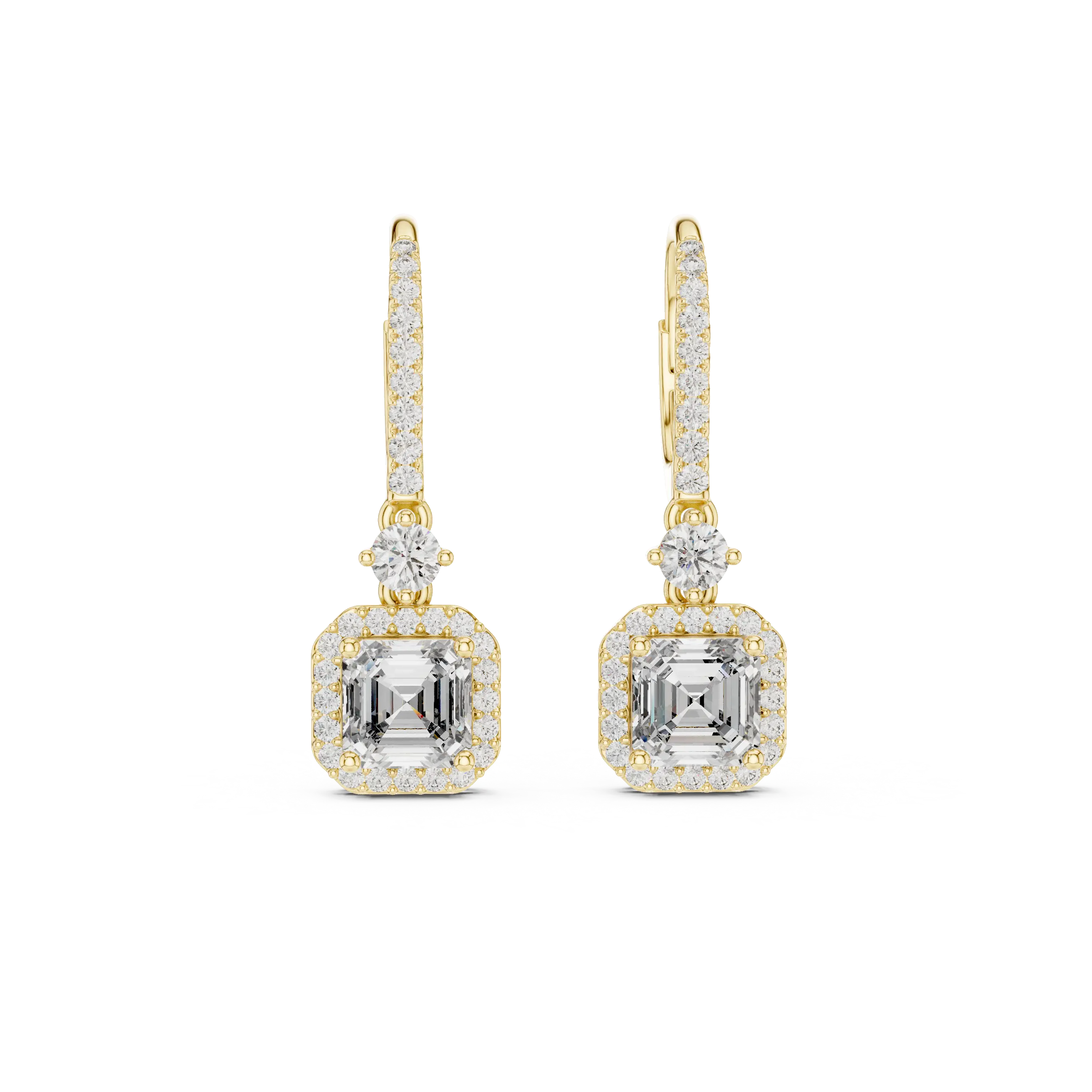 MJER56 - Cushion Halo Pavé Leverback Drop Earrings