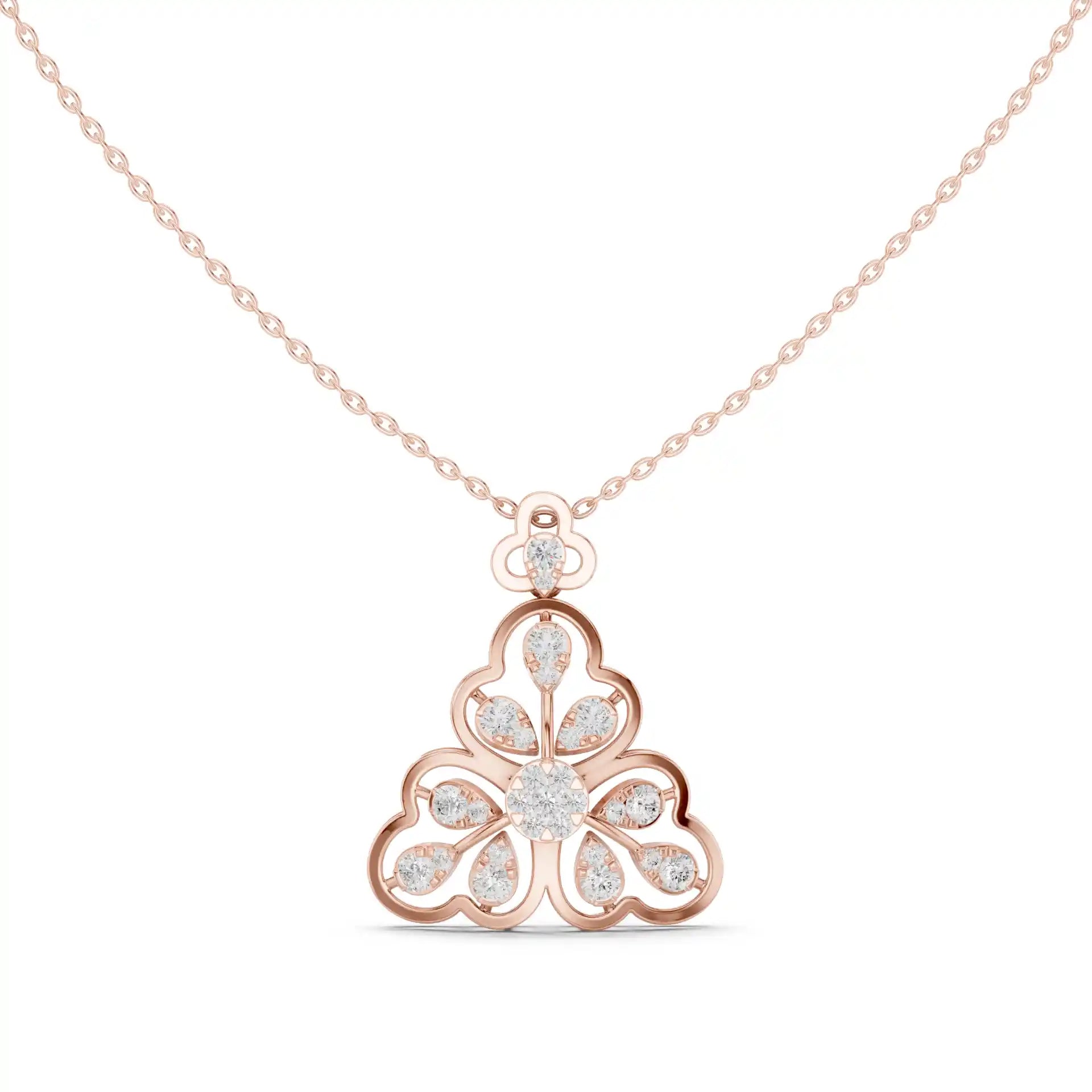 MJP11 - Openwork Floral Fan Diamond Pendant Necklace