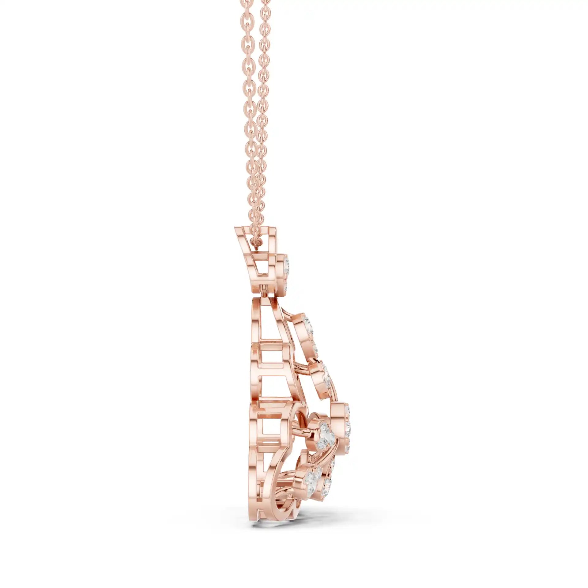 MJP11 - Openwork Floral Fan Diamond Pendant Necklace